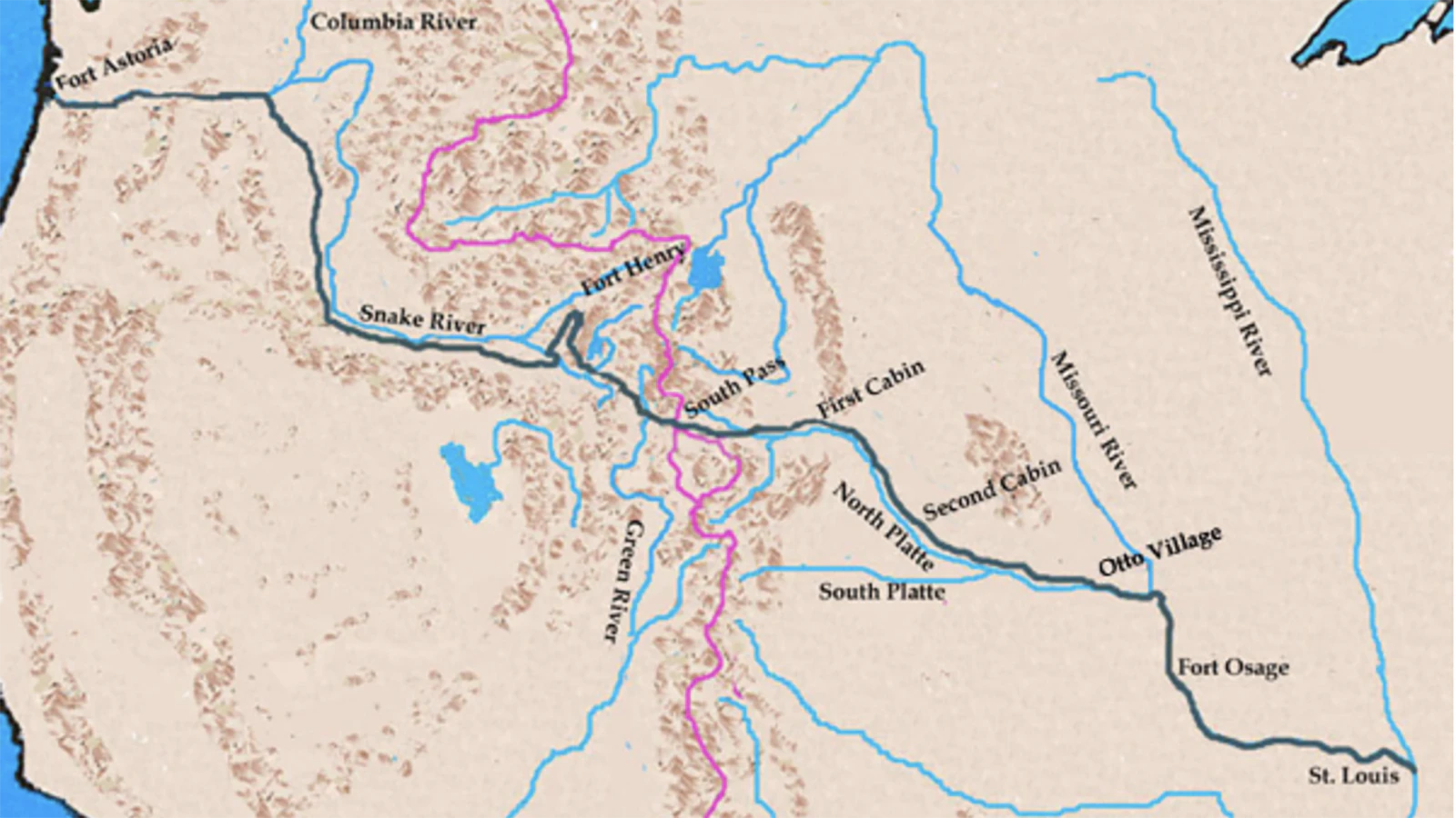 In 1812, fur trader Robert Stuart and his six companions built the first recorded cabin in Wyoming at Bessemer Bend. They were traveling from Oregon to St. Louis after they had lost their ship and had to travel back east overland. They spent five weeks recuperating at Bessemer before fear of Indian attacks sent them on their way again.