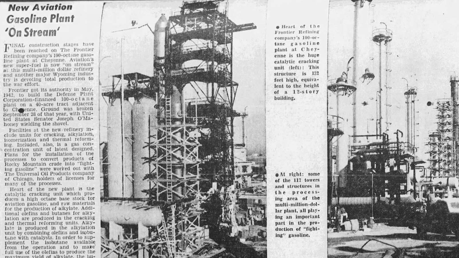 The Casper Tribune-Herald on March 12, 1944 carried an ad from Sinclair Oil promoting the opening of its new aviation fuel facility.