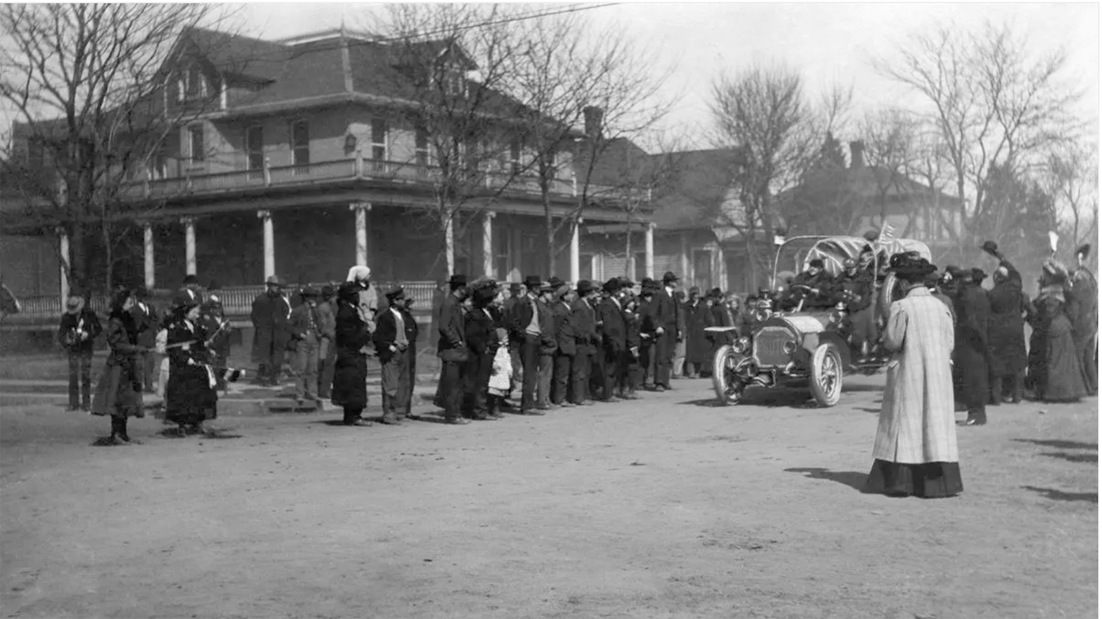 In Nebraska, Buffalo Bill Cody met the team competing in the 1908 New York to Paris auto race at his mansion and gave them each a cowboy outfit.