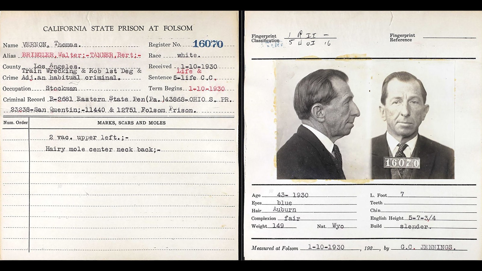 Tom Vernon’s mug shot and prison record.