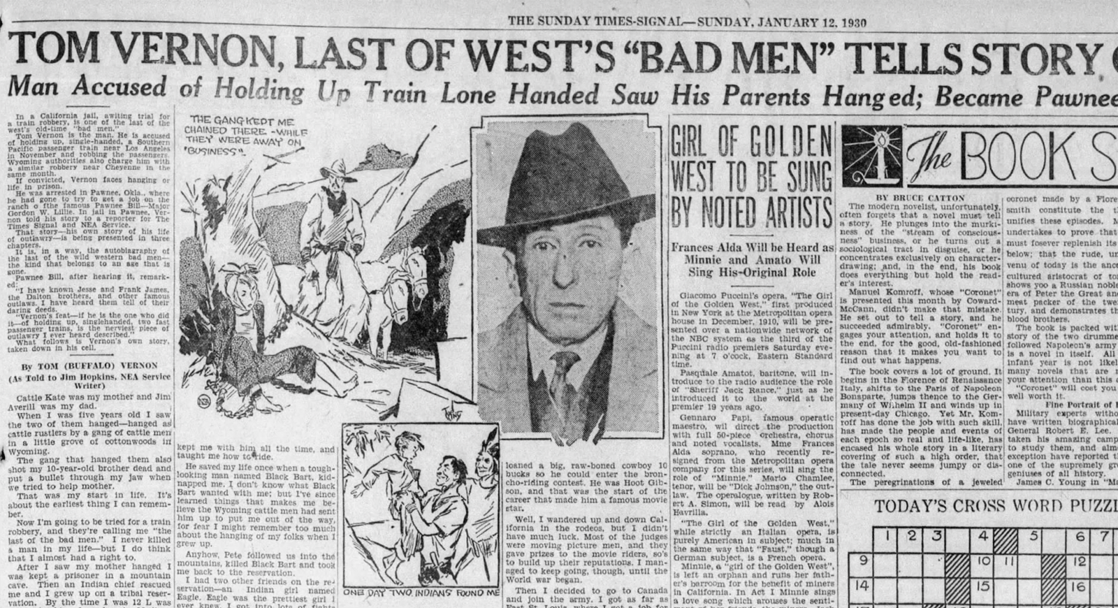 Tom Vernon’s saga about his life was published in many newspapers across the nation in January 1930.