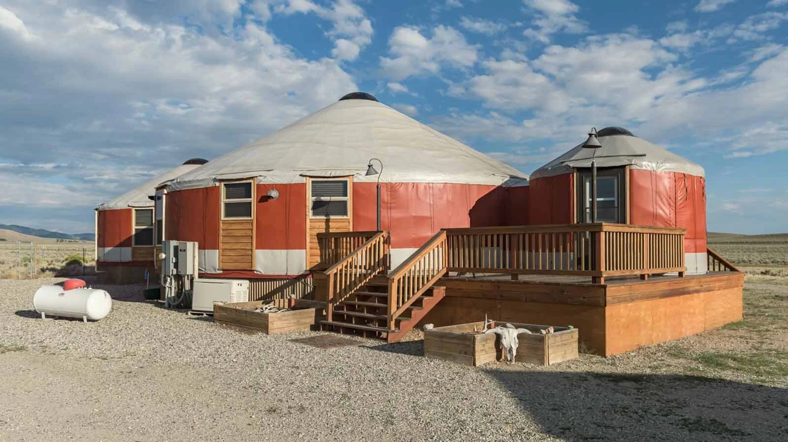 From the outside, there’s nothing special about these connected yurts near Pinedale, but inside they’re pure Wyoming Western luxury, listing for $550,000.