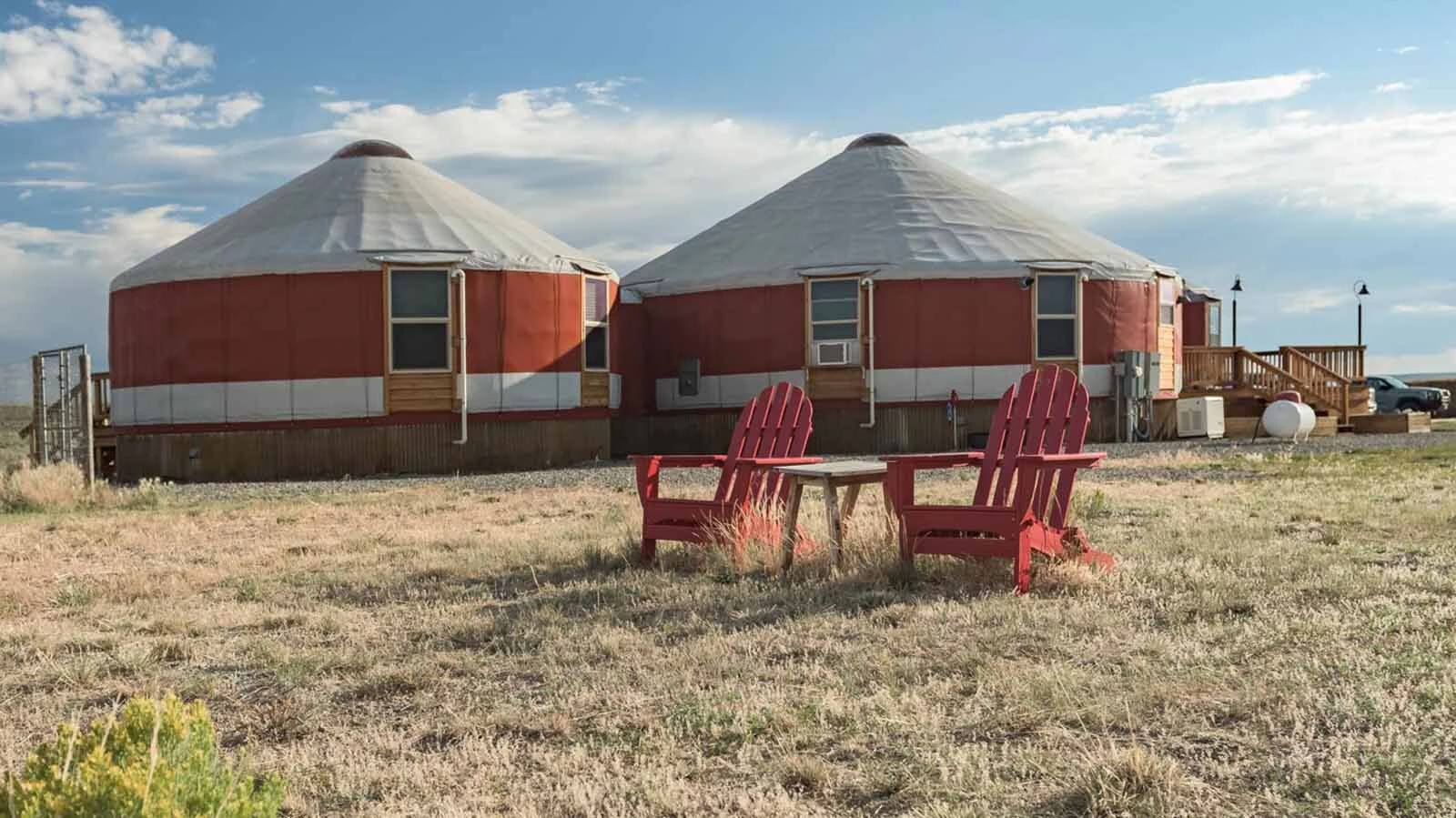 From the outside, there’s nothing special about these connected yurts near Pinedale, but inside they’re pure Wyoming Western luxury, listing for $550,000.
