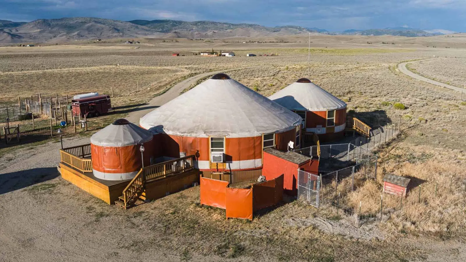 From the outside, there’s nothing special about these connected yurts near Pinedale, but inside they’re pure Wyoming Western luxury, listing for $550,000.