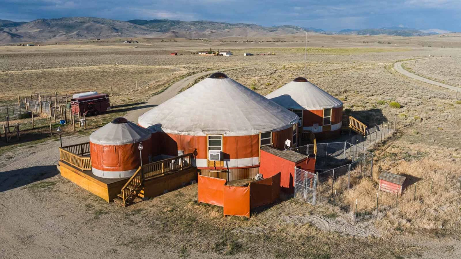 From the outside, there’s nothing special about these connected yurts near Pinedale, but inside they’re pure Wyoming Western luxury, listing for $550,000.