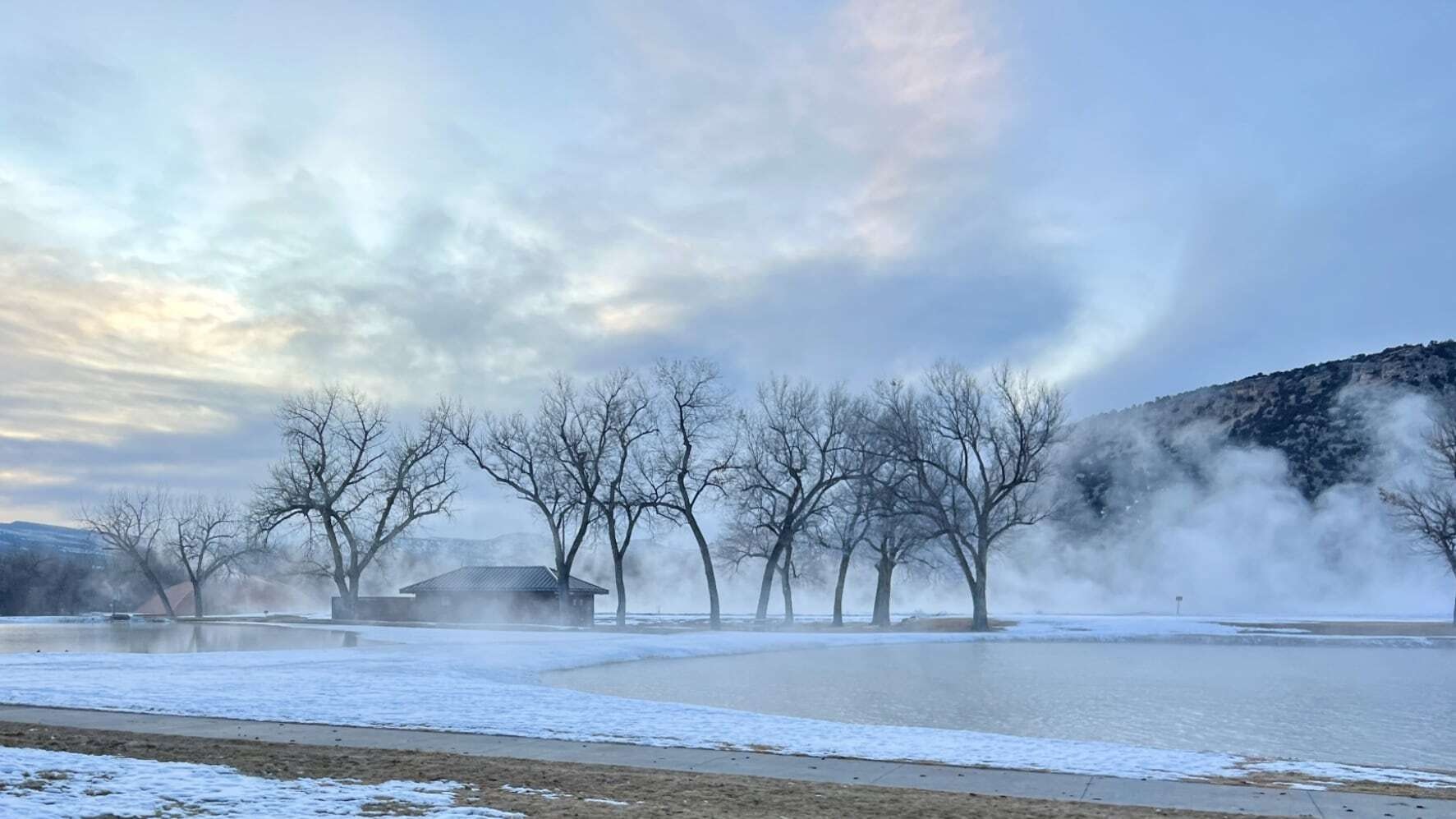 "A chilly sunset over the cooling ponds in Hot Springs State Park in Thermopolis."