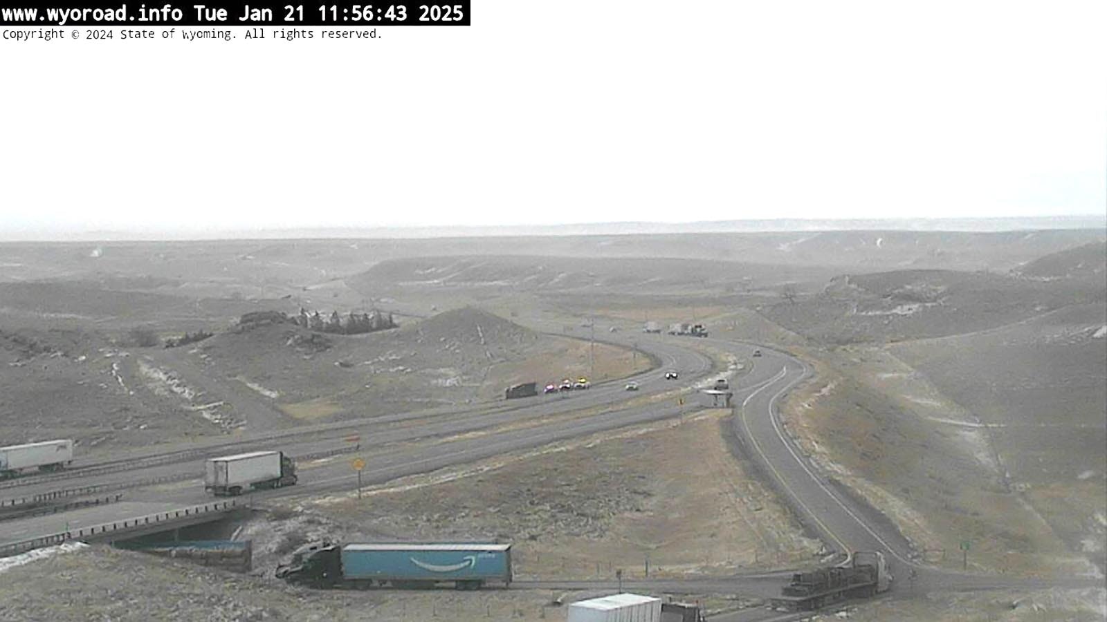 Strong Chinook winds are blowing semitrailers over across Wyoming, with gusts hitting nearly 90 mph along I-25 near Bordeaux, about 10 miles south of Wheatland.