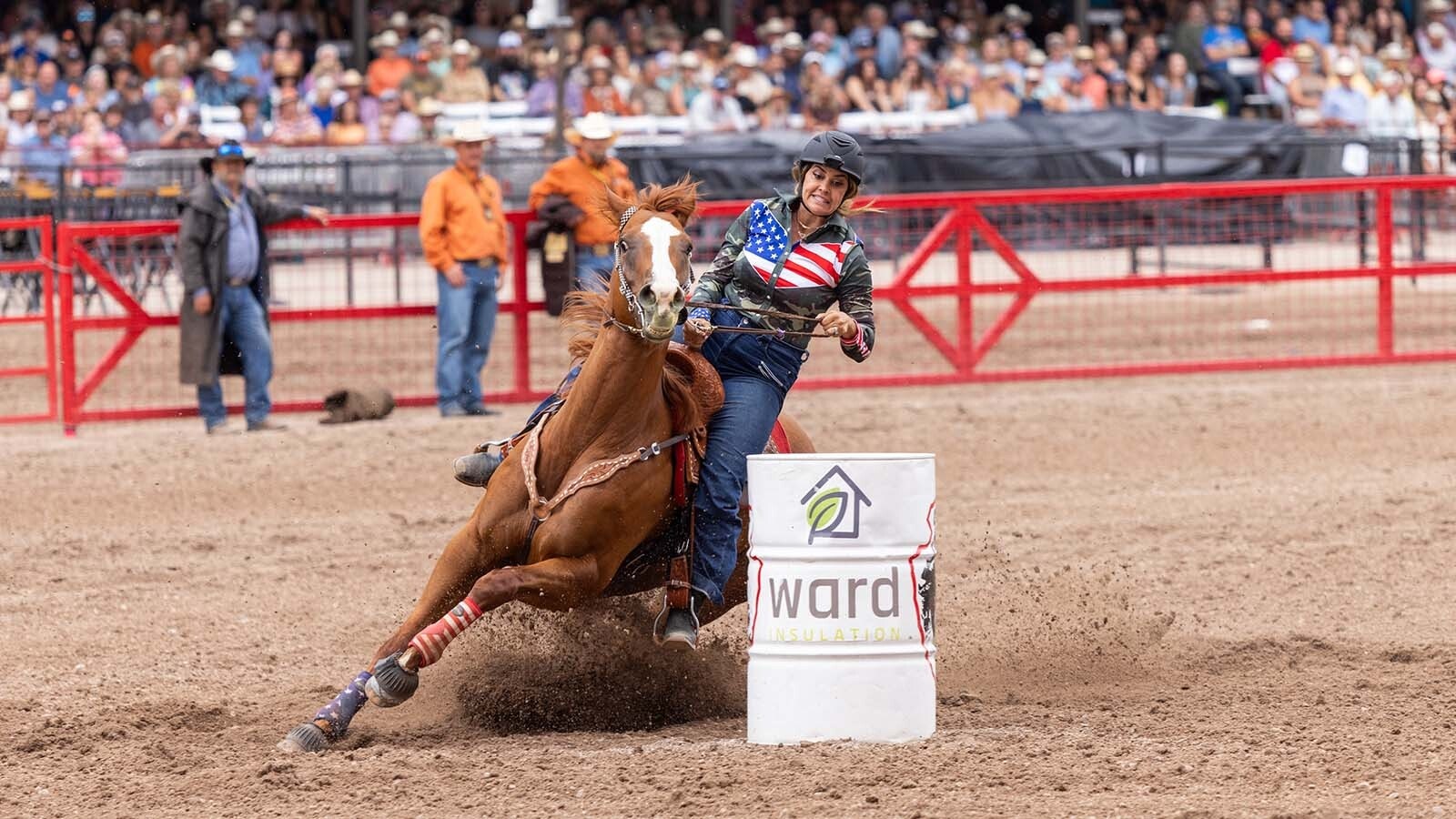 Barrel riding during the rodeo at the 2024 Cheyenne Frontier Days.