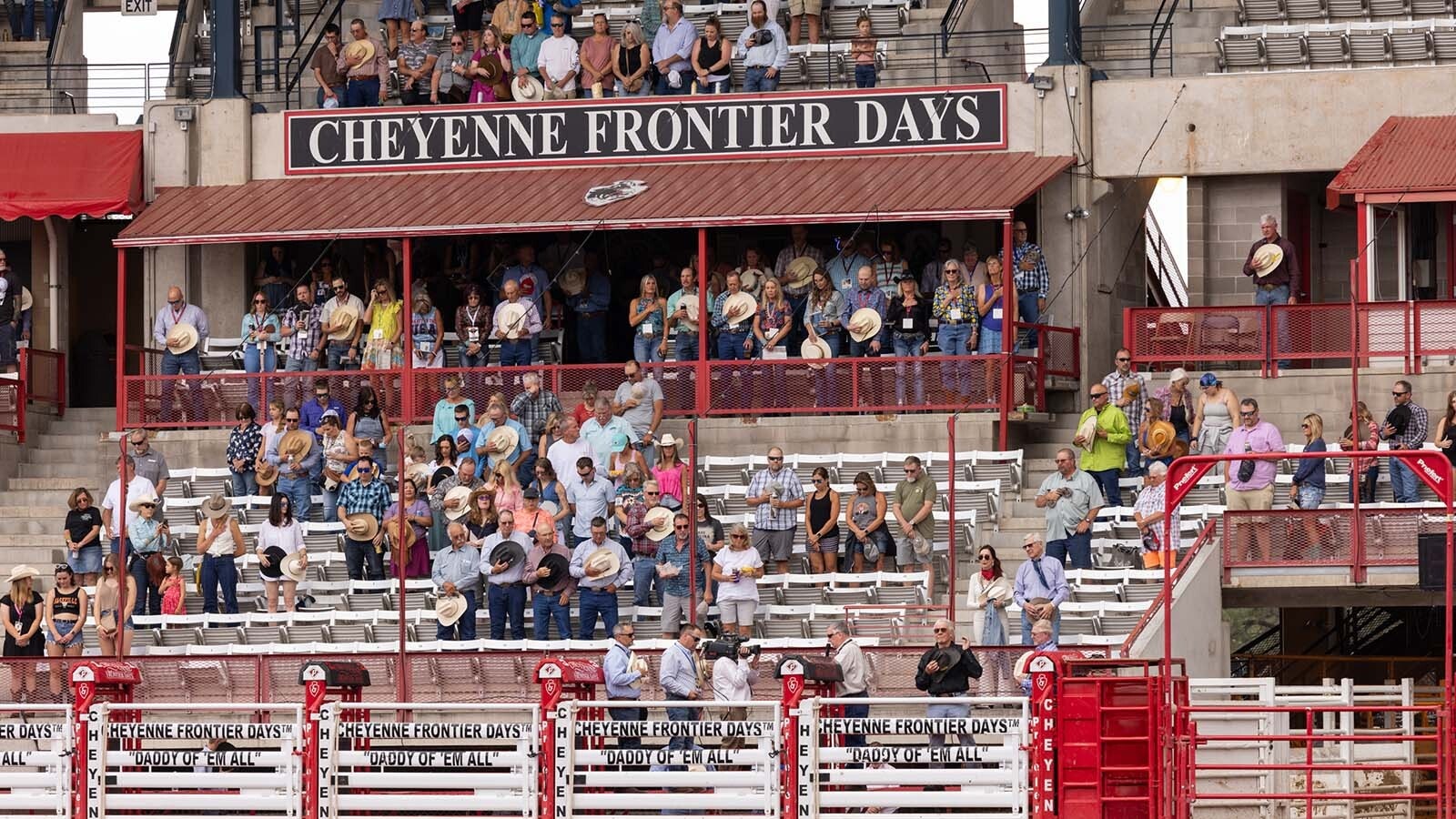 Standing for the national anthem in the arena at the 2024 Cheyenne Frontier Days.