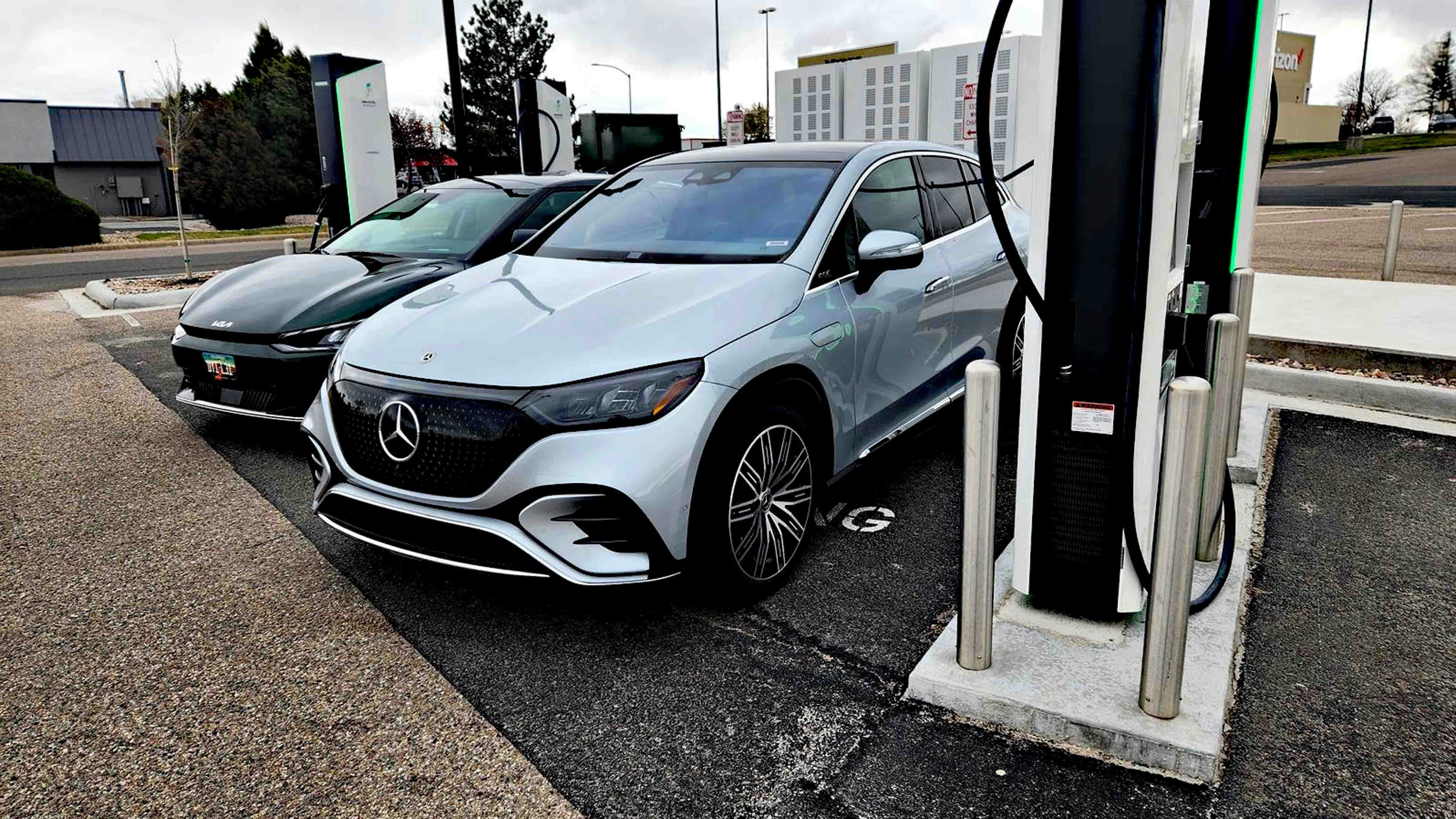 2024 Mercedes Benz EQE at Electrify America chargers in Cheyenne