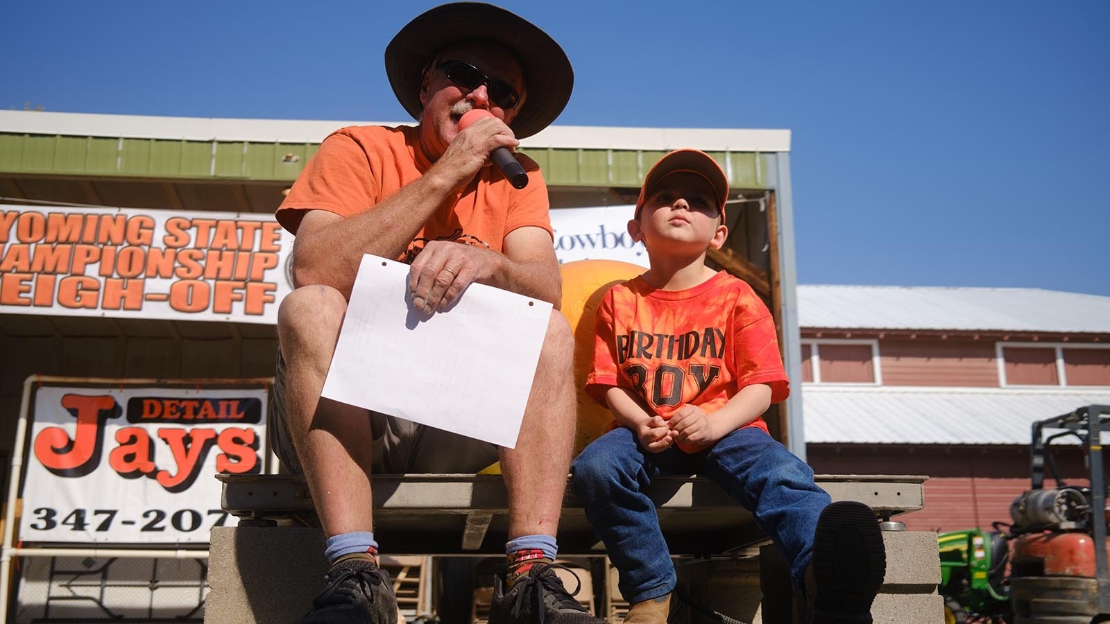 The crowd wished competitor Ethan Mills happy birthday at the 2024 Wyoming State Pumpkin Weigh-Off on Oct. 5, 2024. The young pumpkin grower turned six years old that day.