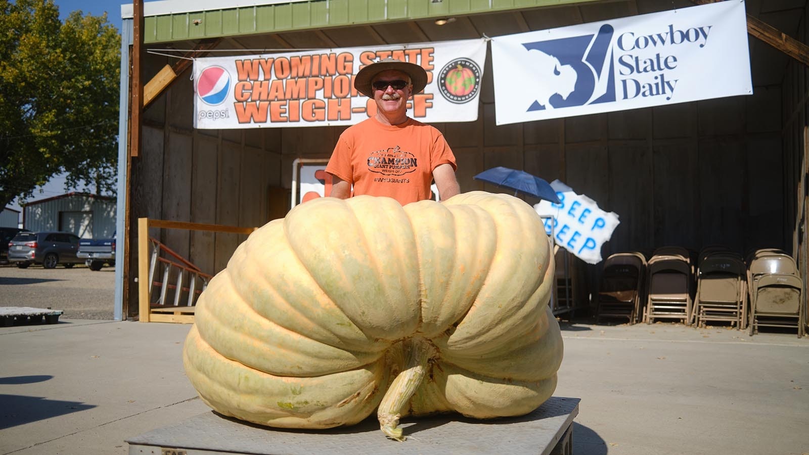 Event organizer Jay Richard's giant pumpkin weighed 809 pounds at the 2024 Wyoming State Pumpkin Weigh-Off on Oct. 5, 2024.