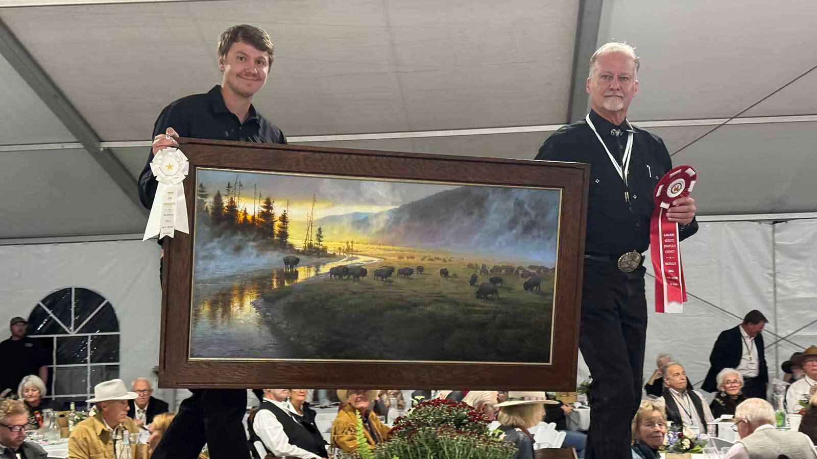 "Valley of the Giants: Romans 15:13," an oil painting by Thomas Kegler, on the runway of the 45th Buffalo Bill Art Show and Sale. Kegler's painting, which won the 2026 Spirit of Buffalo Bill and People's Choice Awards, sold for $22,500. 