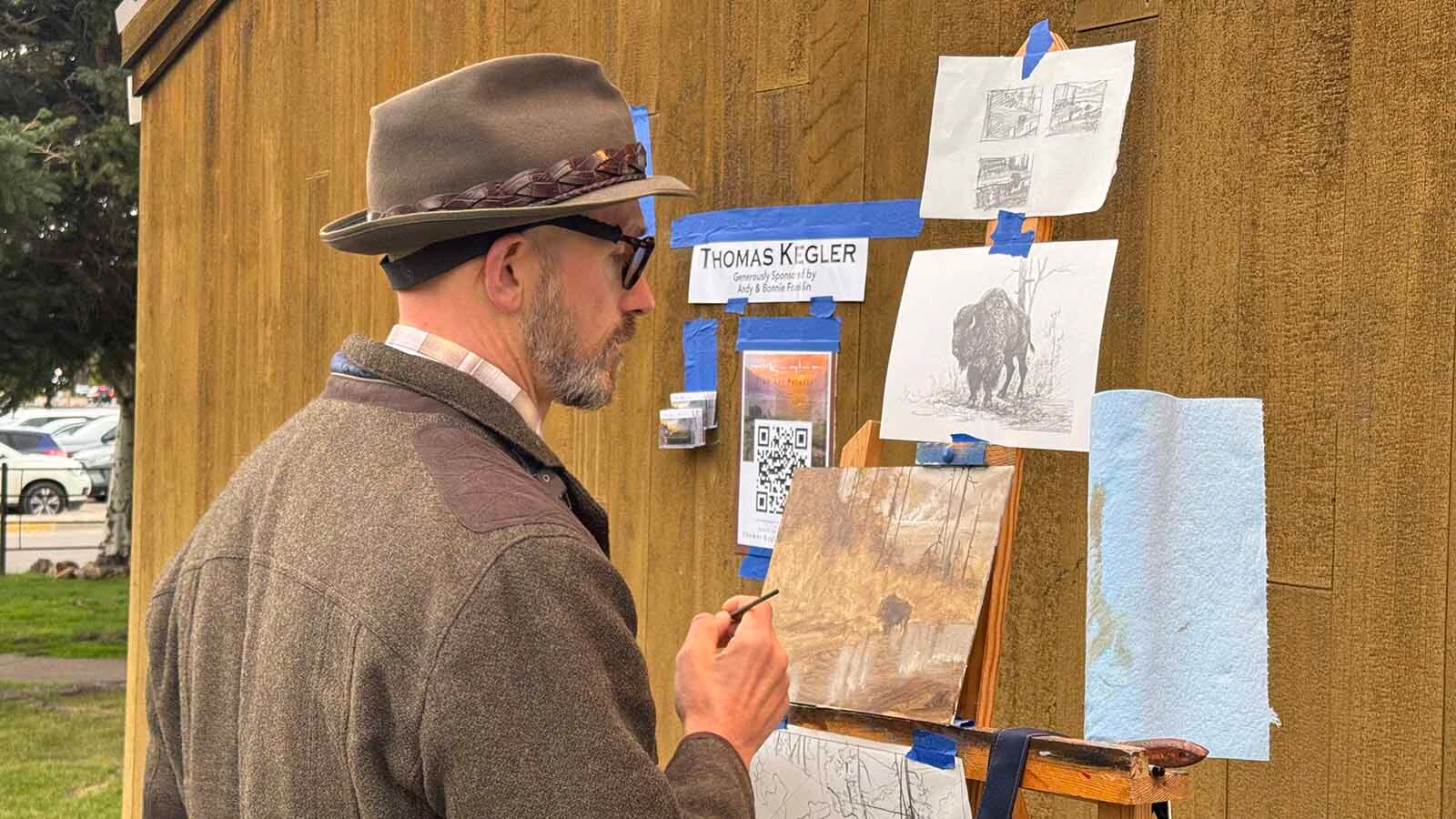 Artist Thomas Kegler works on an oil painting during the 45th Buffalo Bill Art Show and Sale's Quick Draw. Less than an hour later, this piece sold at auction for $17,000. 