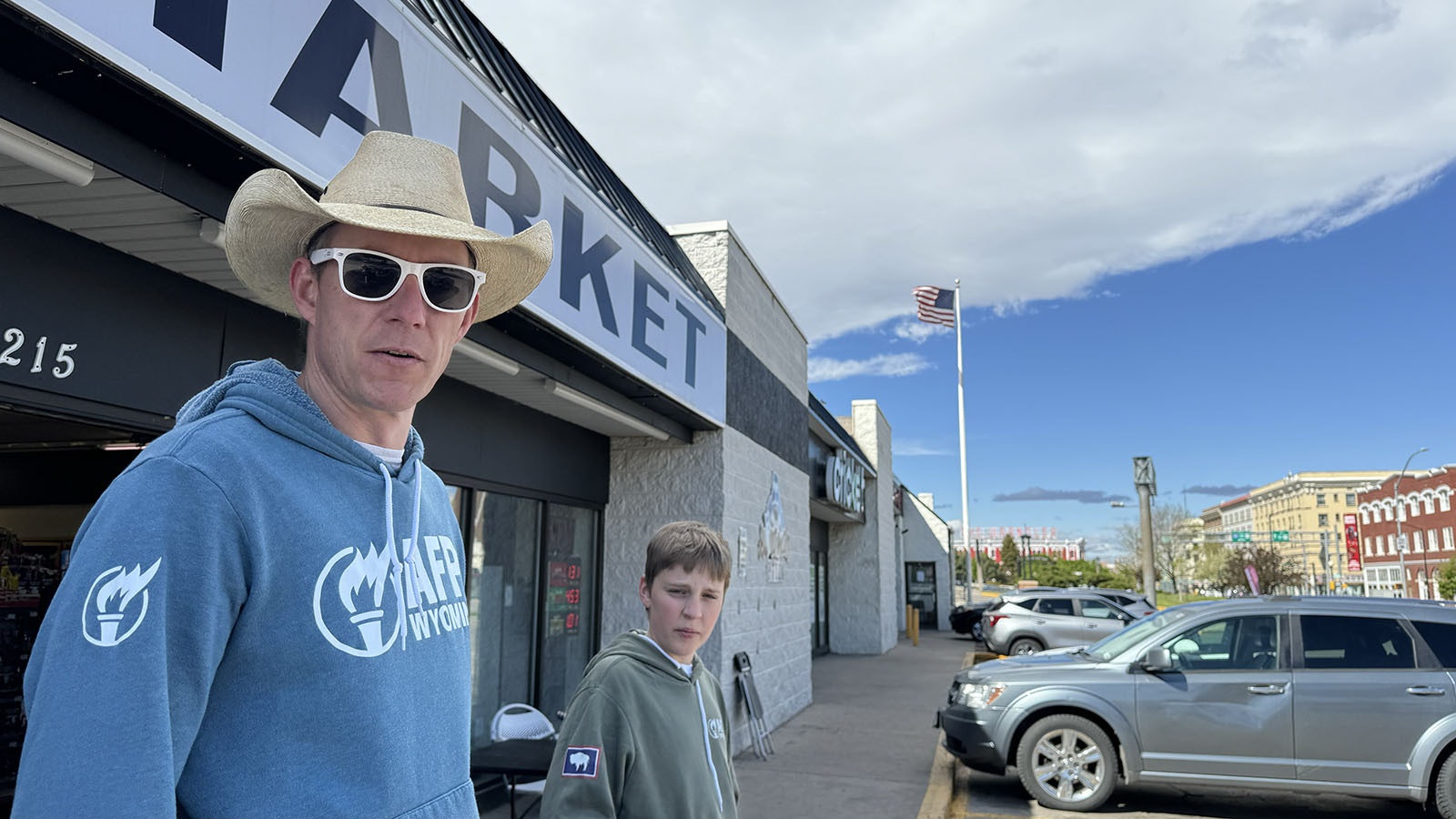 Tyler Lindholm, director of the Wyoming chapter of Americans for Prosperity, a conservative activist group, working to fight the Biden administration’s economic policies, at Hi Market in Cheyenne on Saturday.