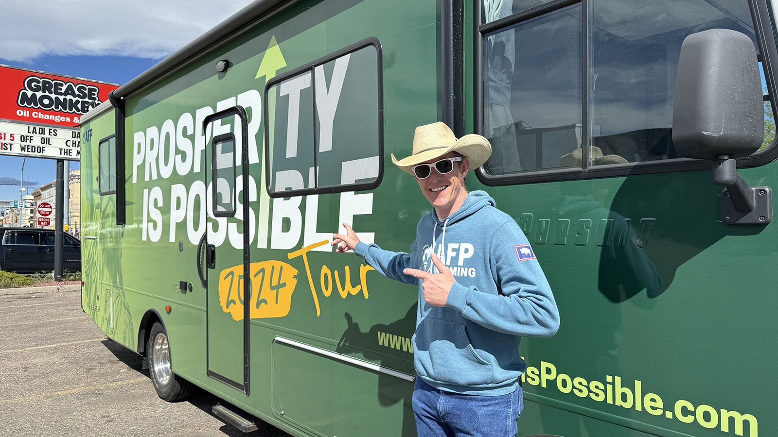 Tyler Lindholm, director of the Wyoming chapter of Americans for Prosperity, a conservative activist group, working to fight the Biden administration’s economic policies, at Hi Market in Cheyenne.