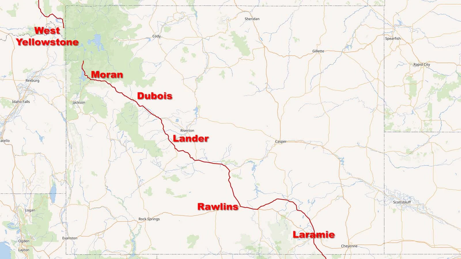 U.S. Highway 287 runs northwest through Wyoming.