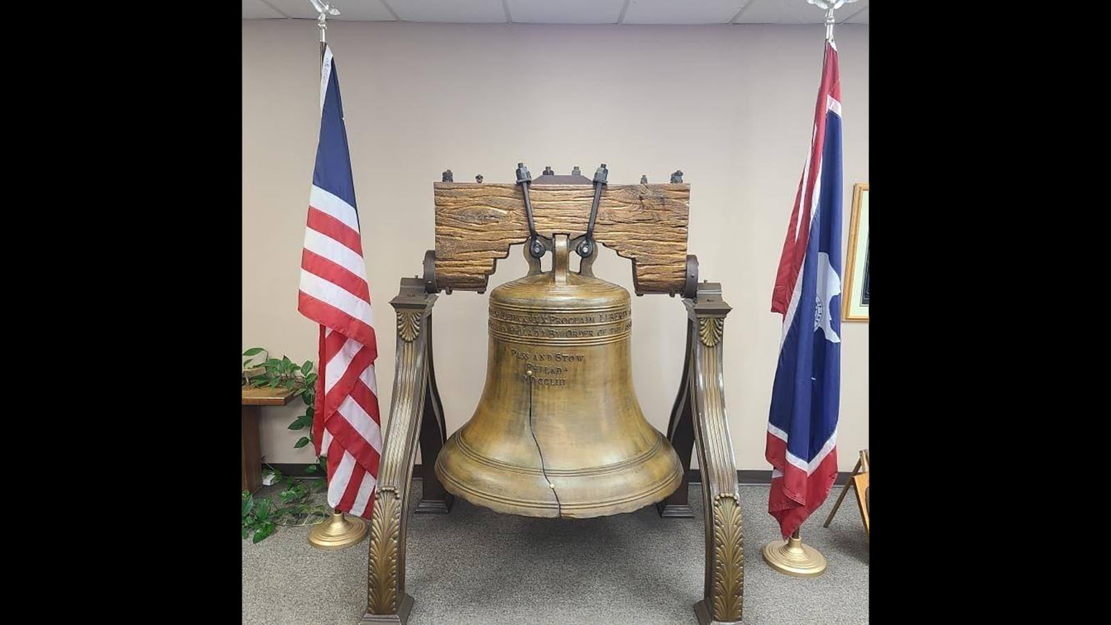 This exact replica of the Liberty Bell was made in 1966 and has been in Mills, Wyoming, since 1991.