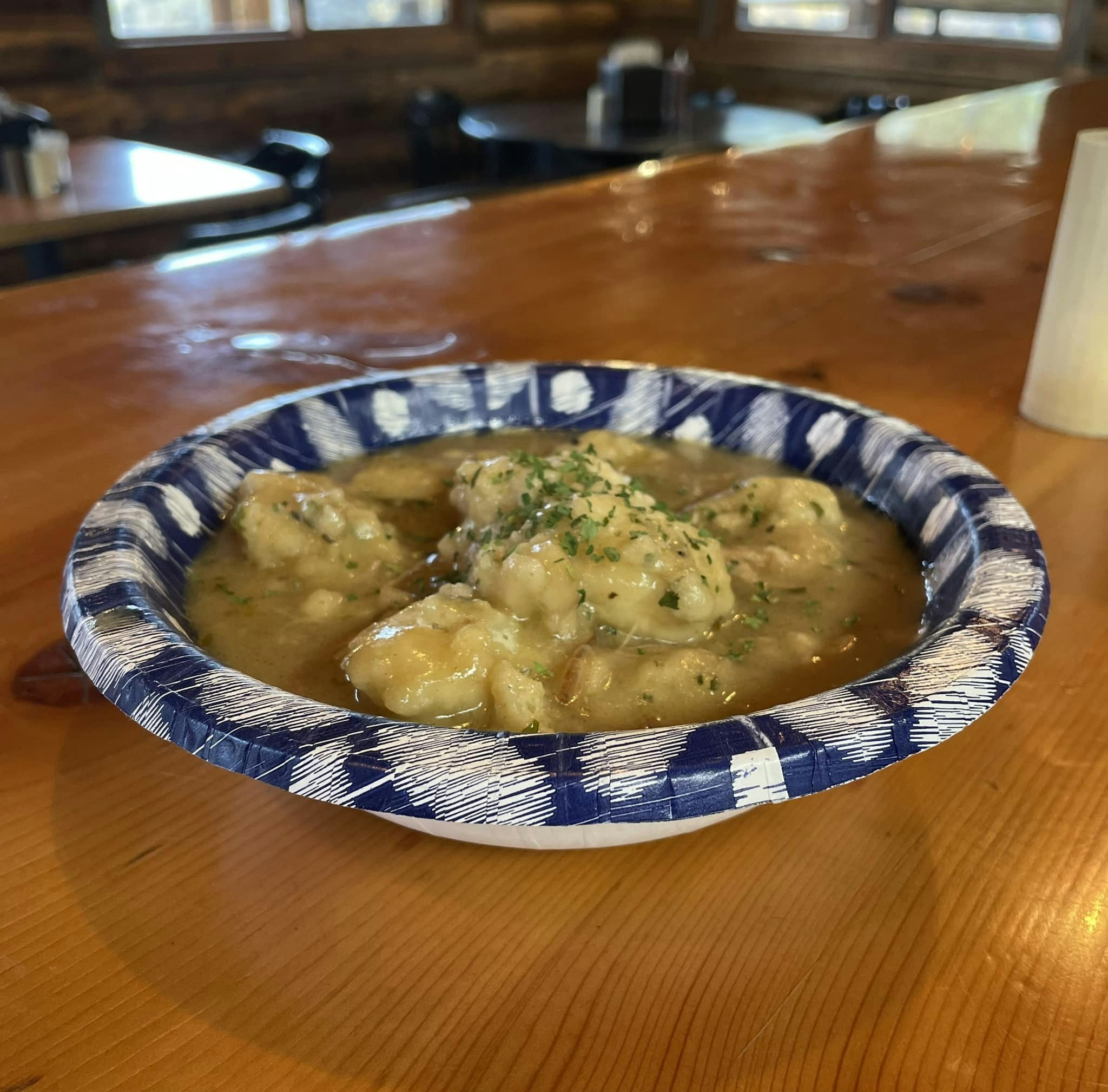 Chicken dumpling soup hits the spot.