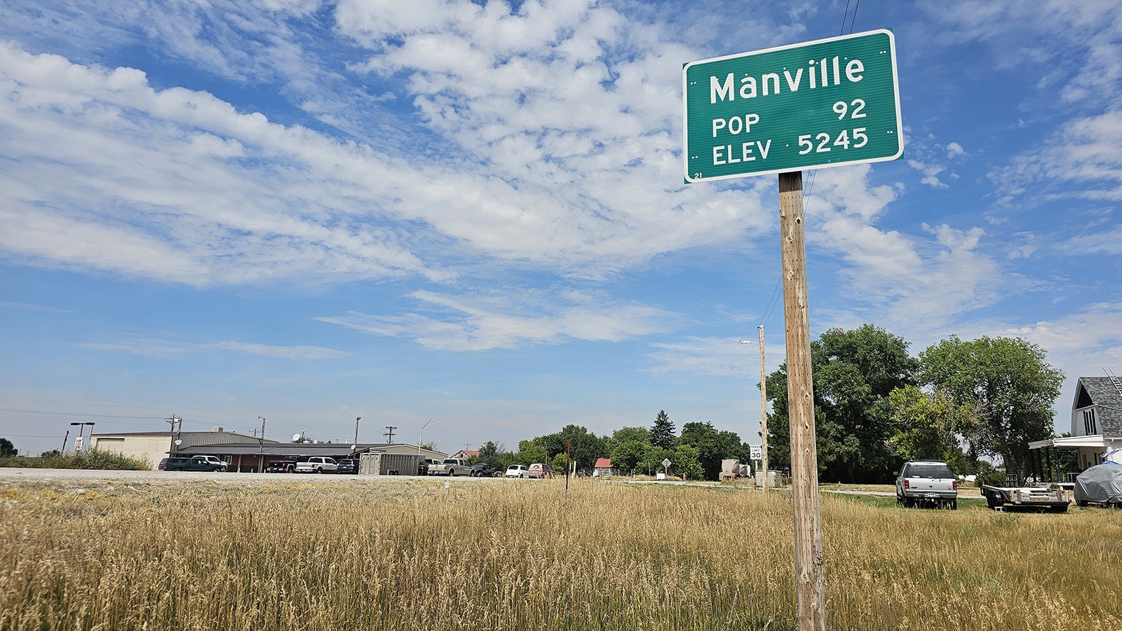 Manville, Wyoming, population 92, with 3 Sisters Truck Stop in the background.