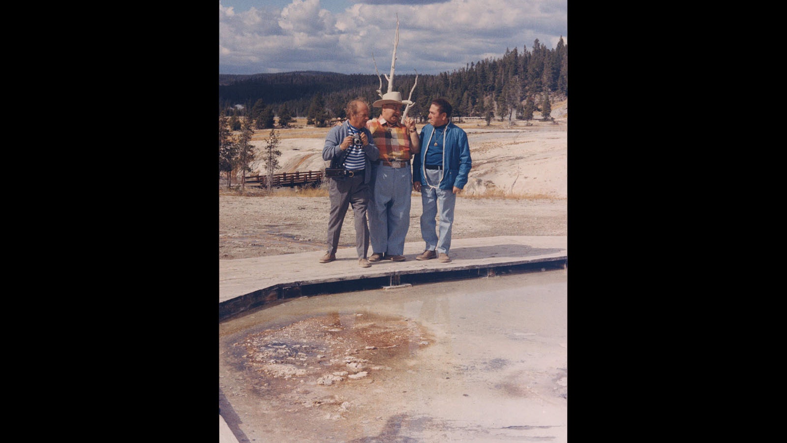 The Three Stooges while filming at Yellowstone's Old Faithful in 1969.
