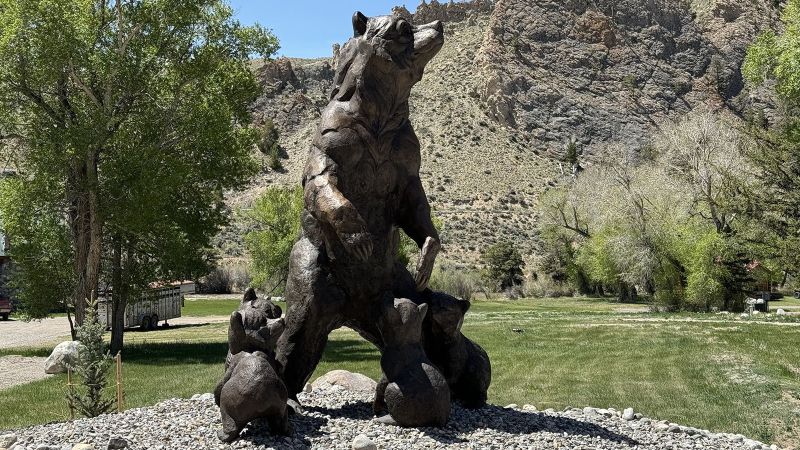 The 8-foot sculpture of Grizzly 399 outside the National Museum of Military Vehicles in Dubois. Sandy Scott created the large bronze piece, with the only requirements being that 399 had to be standing and looking to the west.