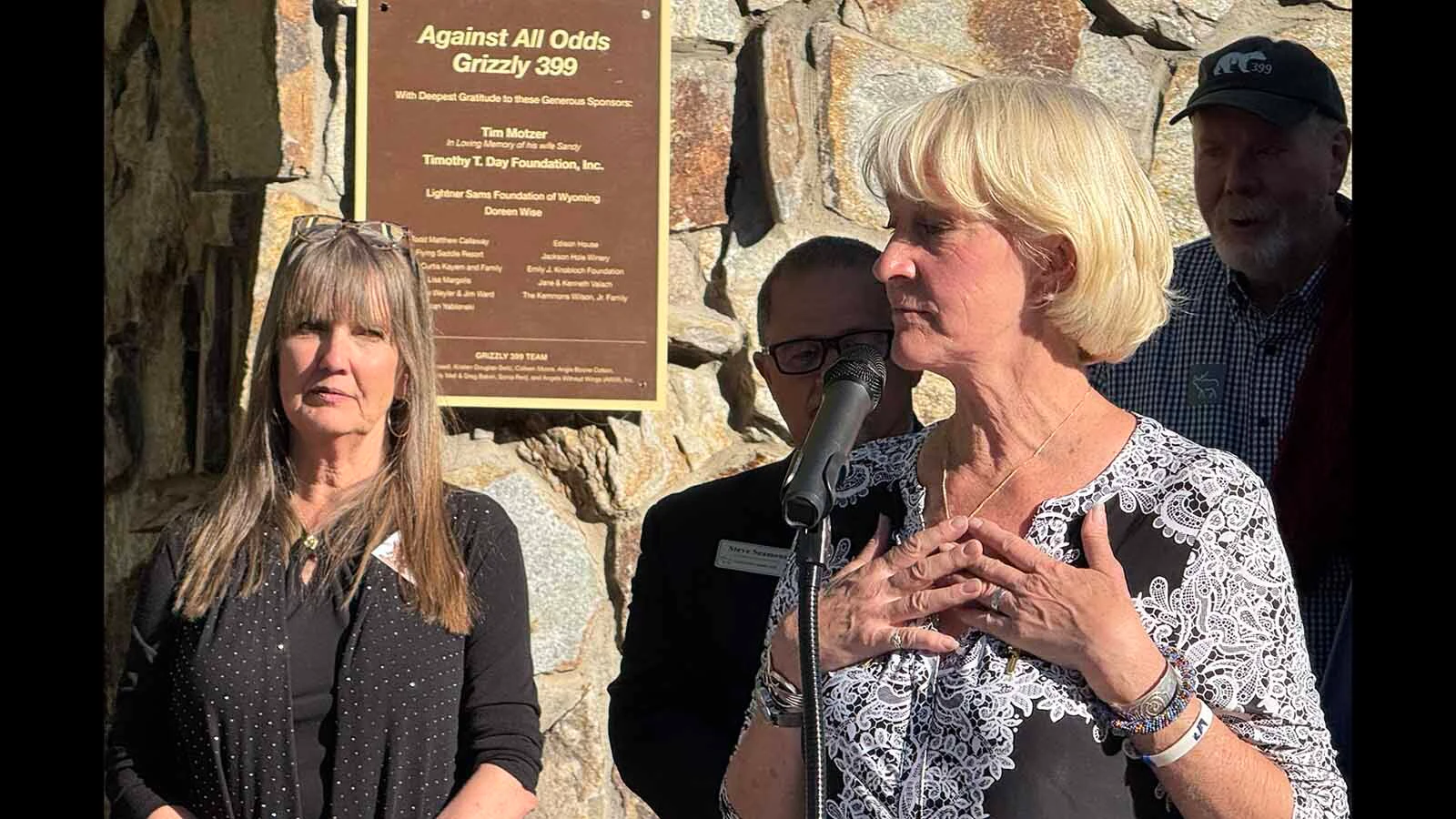 Wildlife bronze artists Jocelyn Russell speaks at the unveiling of "Against All Odds: Grizzly 399" at the National Museum of Wildlife Art.
