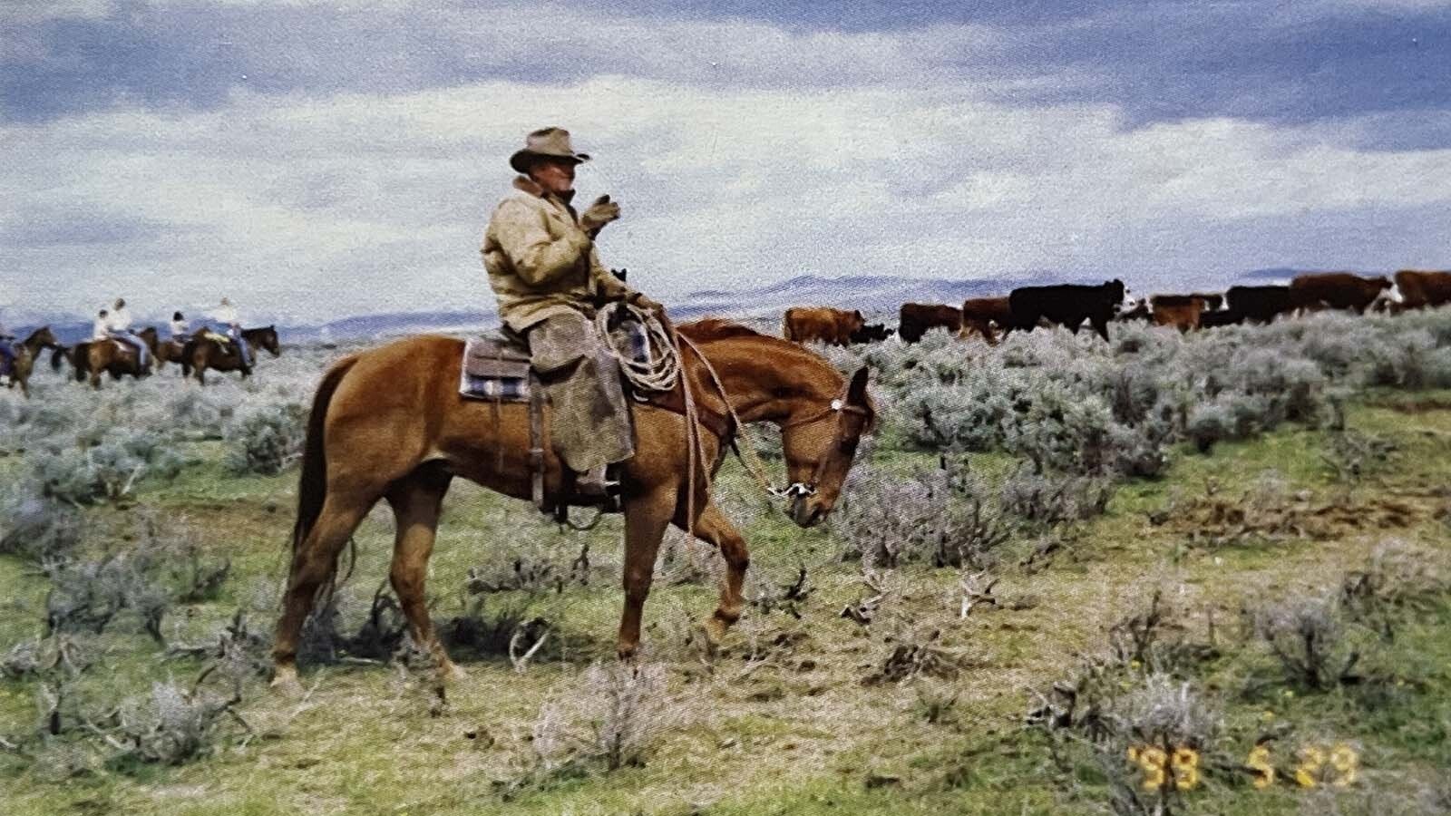 Norm Pape, 94, has been moving cattle on the family farm since he was a little kid in the 1930s. He has stepped back from many of his daily duties but still stays active on the family ranch in Daniel, Wyoming.