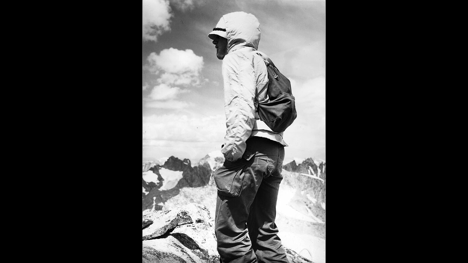 A young Robert Harrower doing some mountain climbing in the Wind River Mountains.