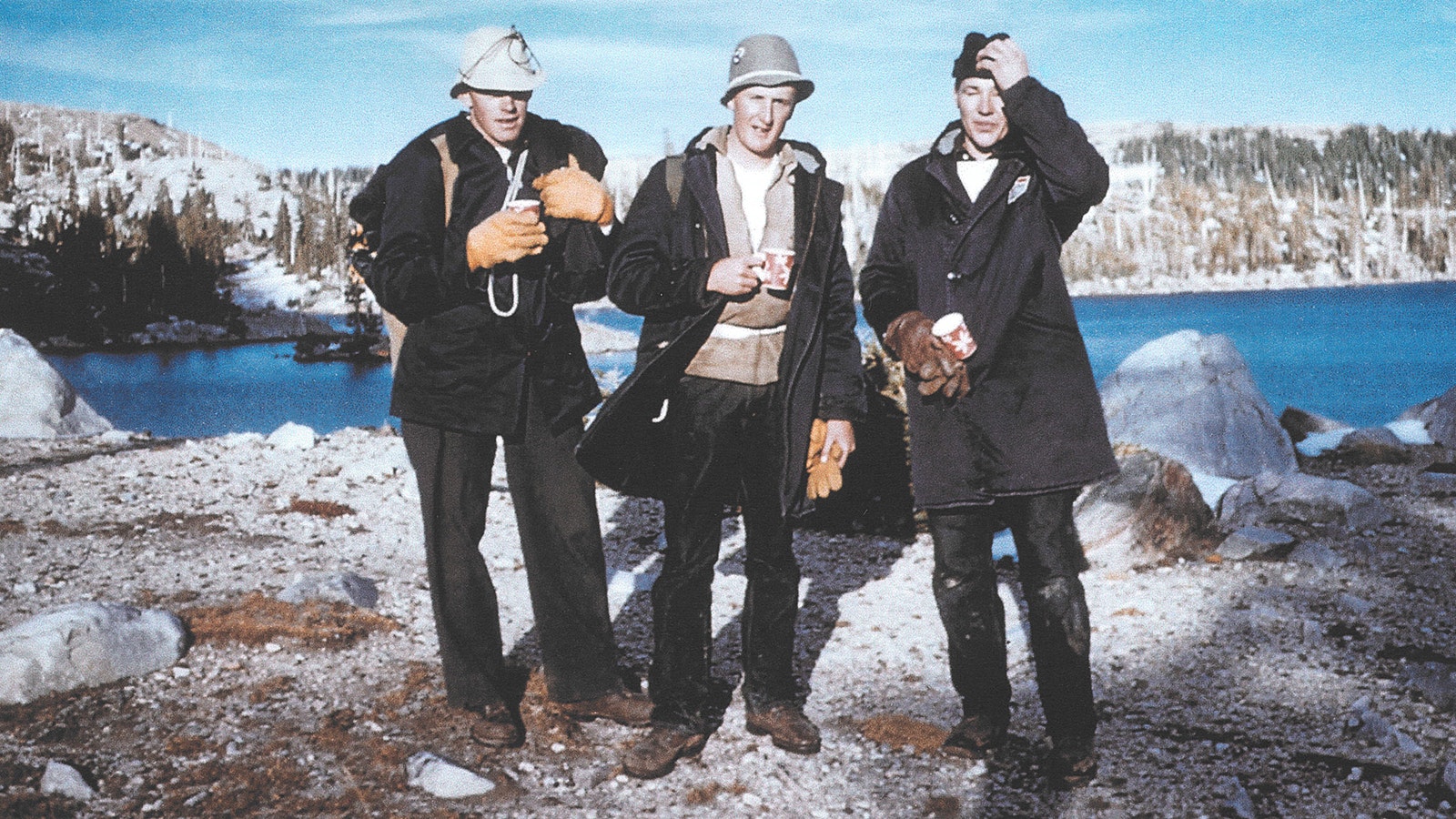 Three members of the University of Wyoming college student rescue team that served at Medicine Bow Peak in 1955 included Robert Harrower, left, Courtney Skinner and Diggs Lewis.