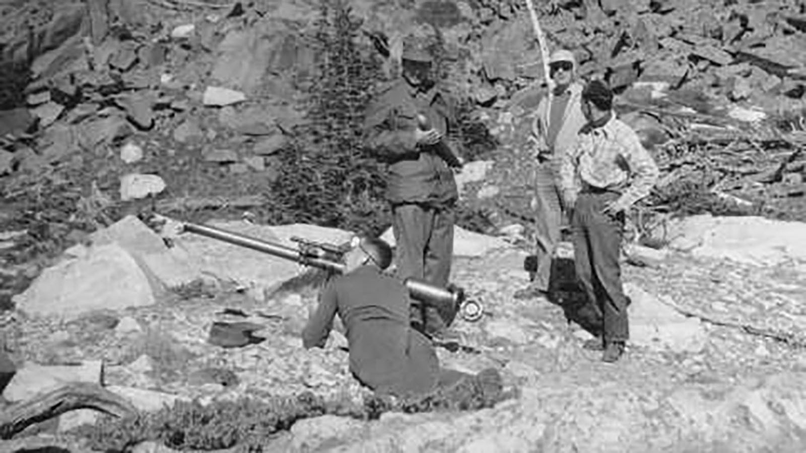 To discourage curiosity seekers soldiers from the Wyoming National Guard used a recoilless rifle to shoot down the wreckage. The soldier standing at center is holding a shell.