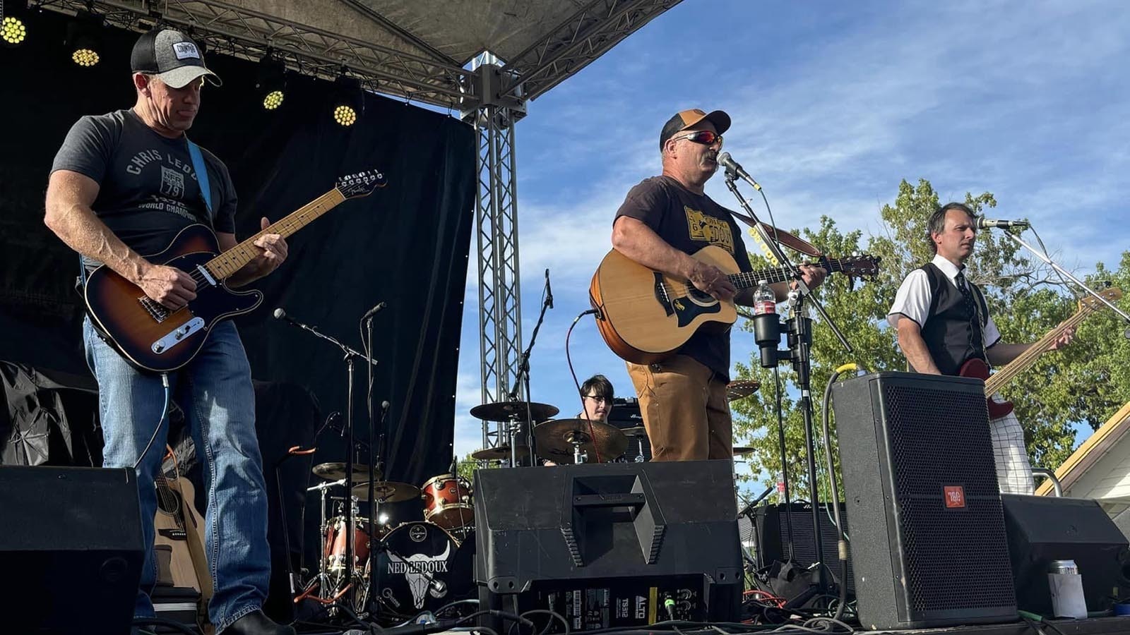 Patrick Stafford, center, and his band Full Tilt play Stafford’s tunes at Chris LeDoux Days in Kayee, Wyoming.
