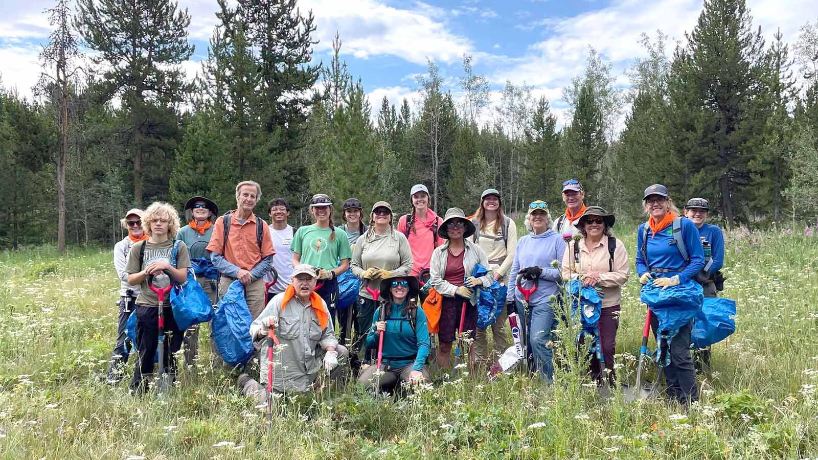Friends of Bridger-Teton volunteers gather during a stewardship project in the Bridger-Teton National Forest. The group’s ambassadors patrol popular recreation areas, talk with visitors and help clean up impacts left behind on public lands.