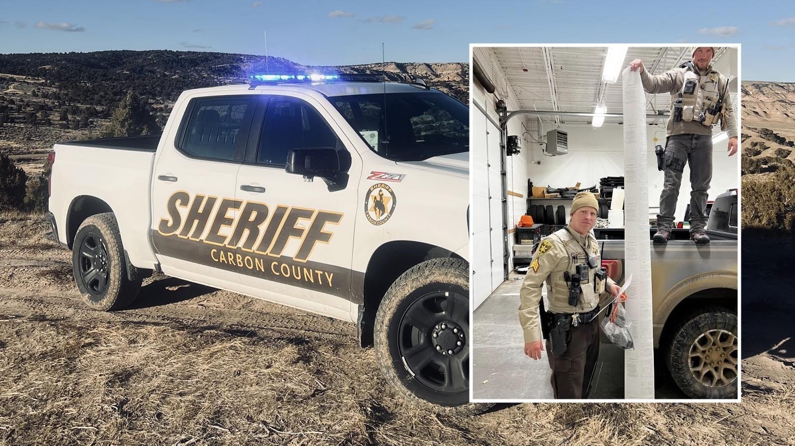 A Saratoga, Wyoming, man got a 7-foot-long list of citations last week after leading deputies on a chase and crashing in a ditch. Among those are allegations of having meth and littering for when his tailgate fell off.