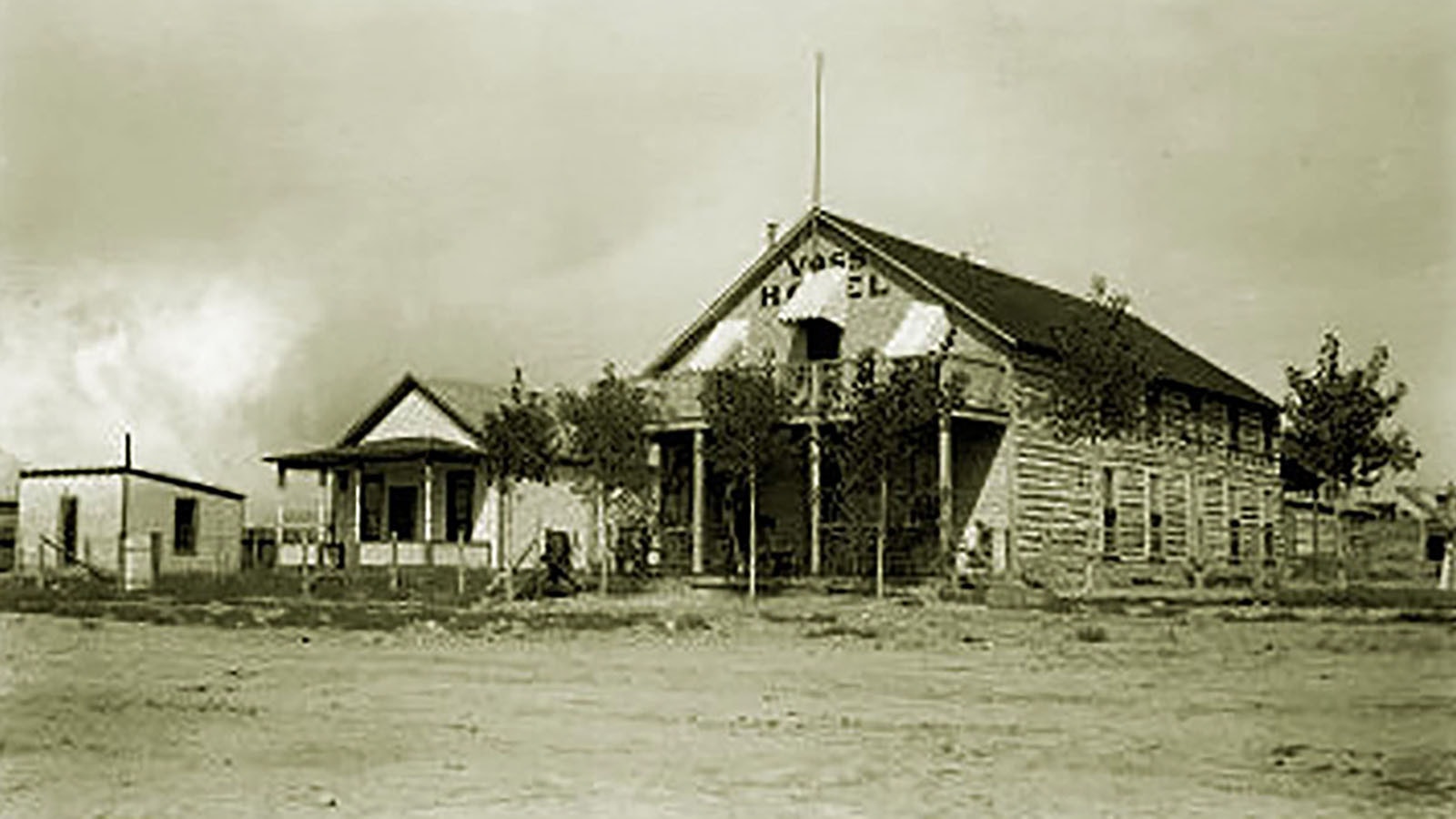 Built by John F. Voss, the Voss Hotel in Shoshoni (seen here in about 1906) boasted 16 "first class" rooms.