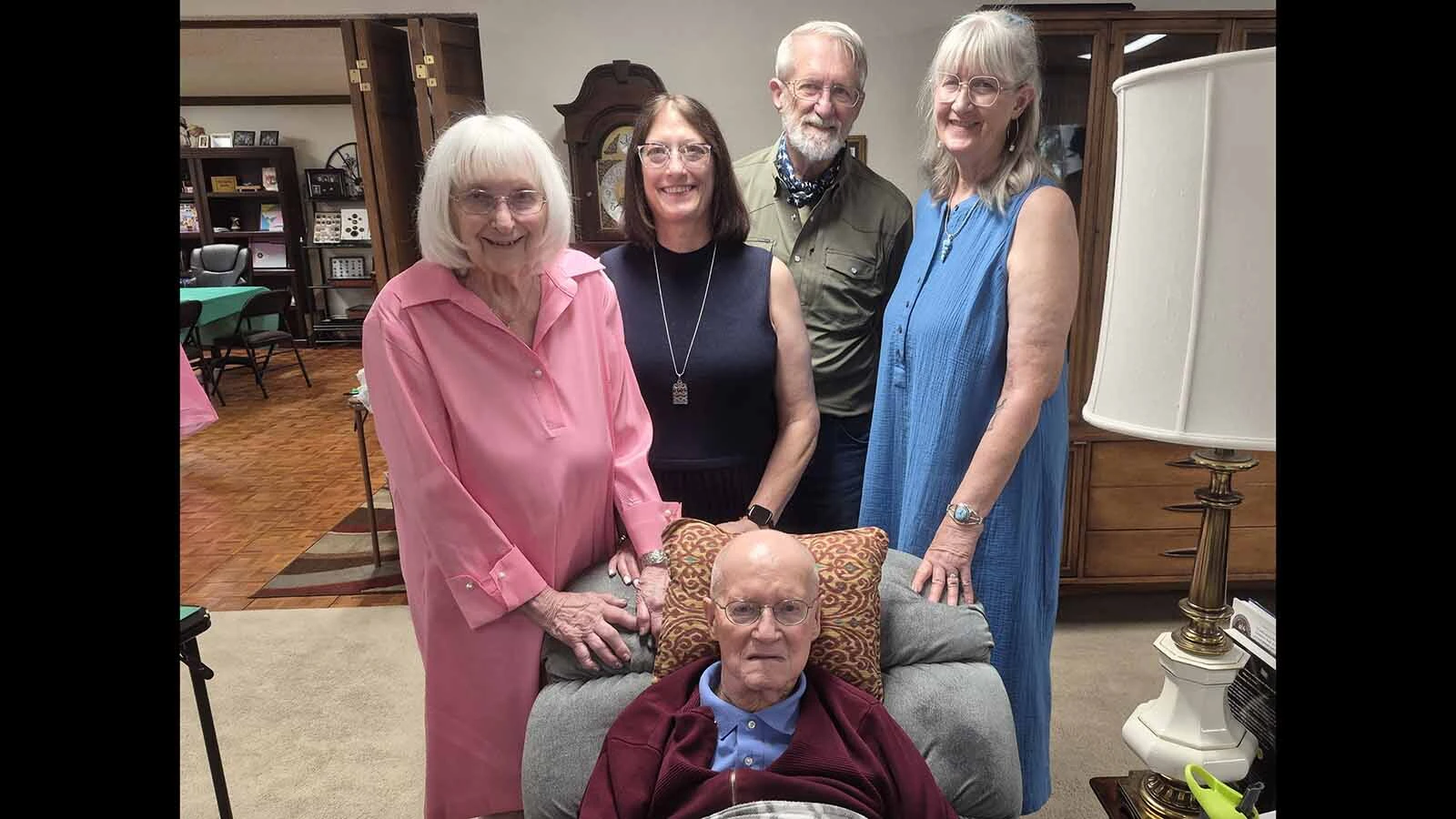 Betty White and Arden White, both 95, celebrated their 75th wedding anniversary at a party with family and friends last week. It was organized by their three children. Standing, from left, Betty White, Ann Vorel, Gary White and Sharon Miller.