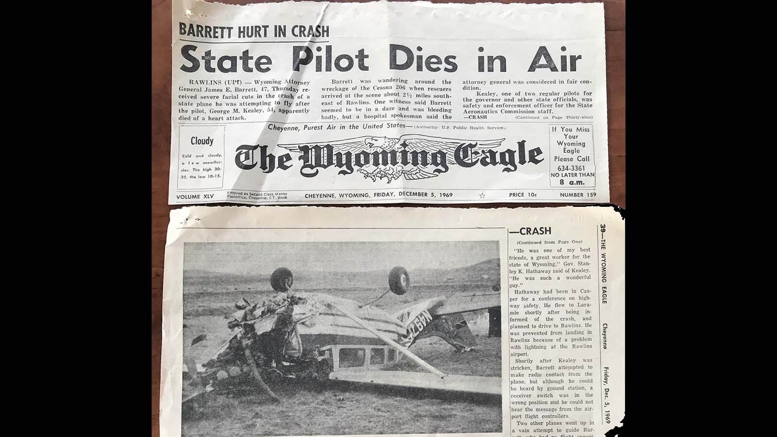 The Wyoming Eagle in Cheyenne had a top of front-page story about the death of George Kealey and James Barrett’s survival.