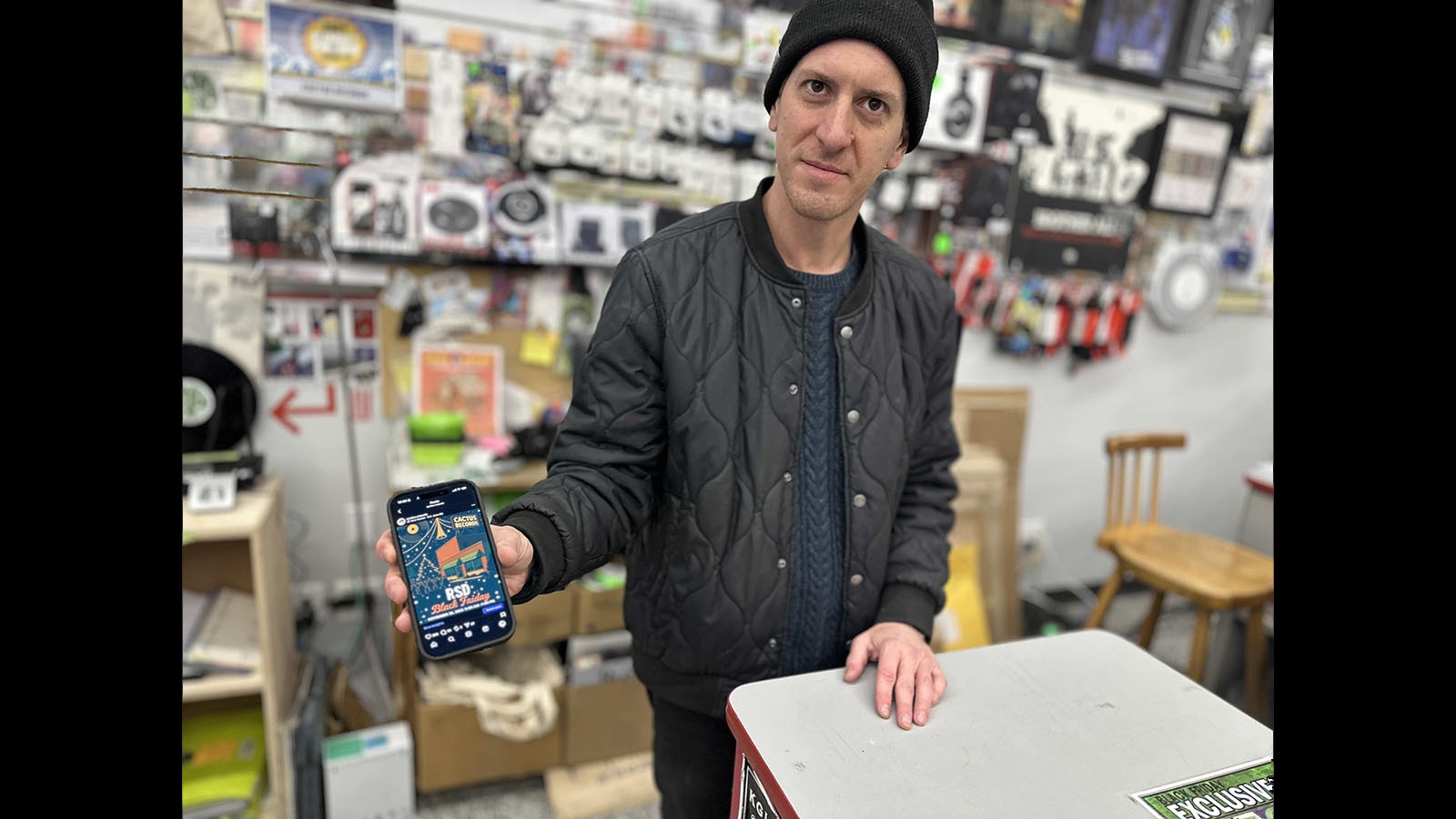 Dennis Miller Jr. dreamed up this parody poster, poking fun at the social media blowup over the poster accused of being AI generated. Miller was inspired to redo the poster as a funny marketing effort for Cactus Records, where he’s the manager.