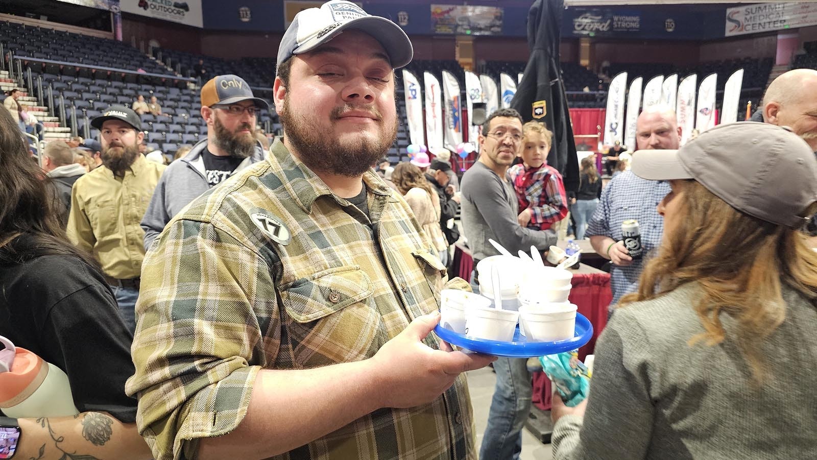 David Henly moved to Wyoming for an oil field job. Saturday's API Chili Cook-Off in Casper was his first, and he was enjoying it. A Frisbee served as a carrying tray for him, and he had plans to try each and every one of the 46 chilis on hand.