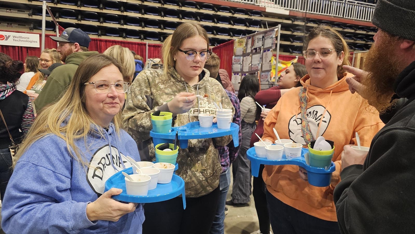 Angie Kelly, Bella Decker, and Anna Miller came prepared to the API Chili Cook-Off in Casper. They had blue lunch trays, with a slot for a drink, that could hold several cups of chili at once.