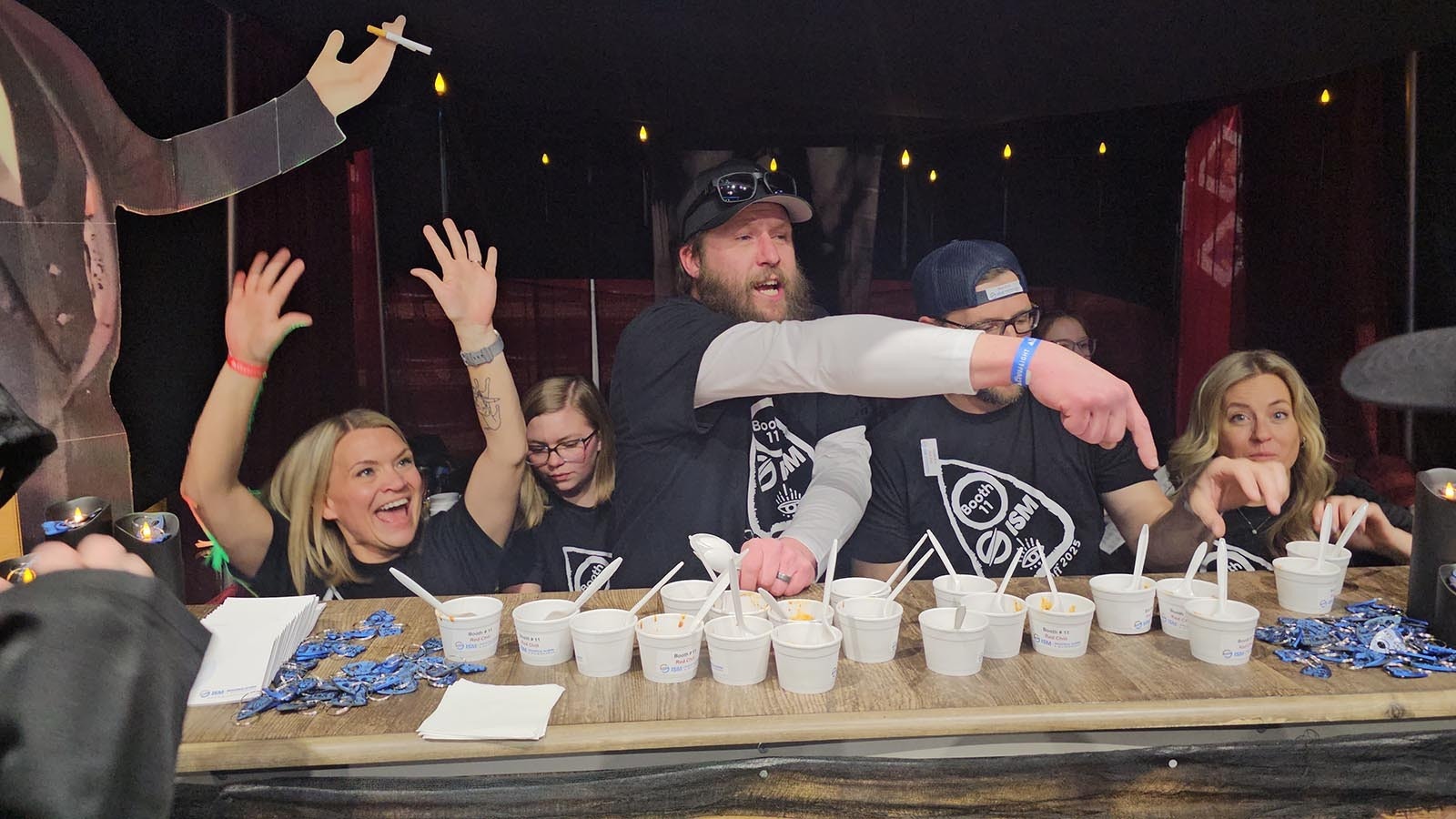 The crew at Industrial Screen and Maintenance, a fabrication shop in Casper, were having fun with a Texas red chili made from brisket. Owner Lindsey Robinson was among those helping serve the chili, at far right.