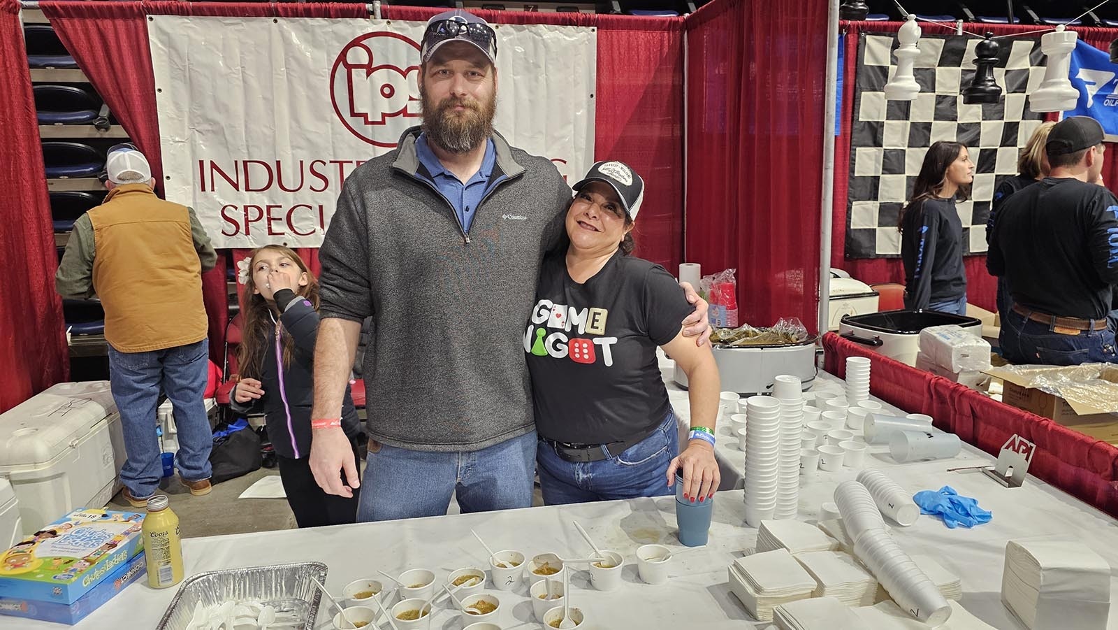 Aaron Cook with Erica Condolerio with the Industrial Piping Specialists booth at the API Chili in Casper. Their green chili took first place, beating out a recipe from a New Mexico competition that had taken first place against 75 other competitors. It was a really good green chili.