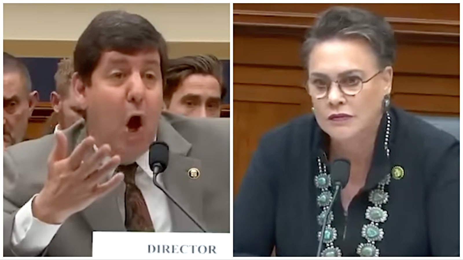 Steven Dettelbach, director of the federal Bureau of Alcohol, Tobacco, Firearms and Explosives, left, is questioned by U.S. Rep. Harriet Hageman, R-Wyoming, during an April 26 House Judiciary Committee hearing. Hageman asked the director about the agency's attempts "to subvert the authority of Congress."