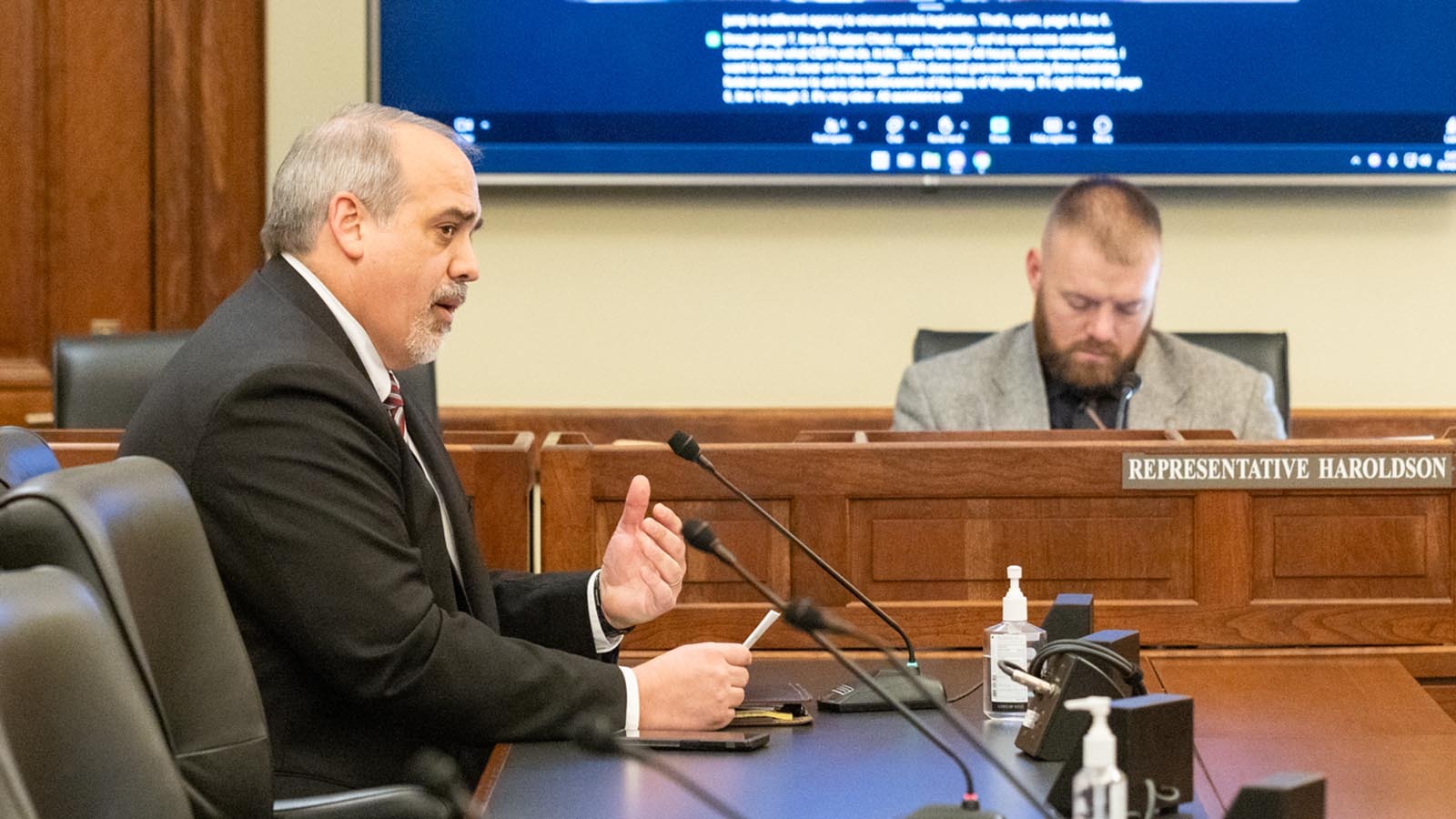 Aaron Dorr, policy advisor for Wyoming Gun Owners, testifies about Senate File 101 at the state Capitol on Friday, Feb. 13, 2026.