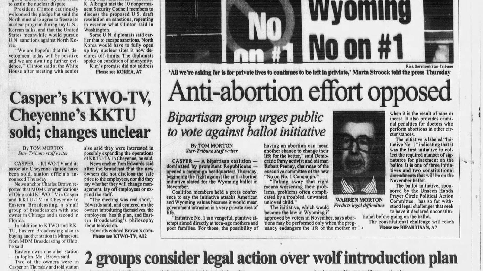 Abortion ban coverage in the June 17, 1994, issue of the Casper Star-Tribune.