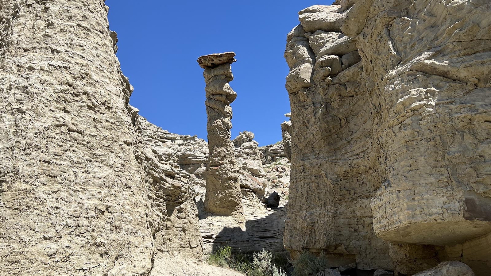 Pillars are among the many sandstone features at Adobe Town in southwest Wyoming.