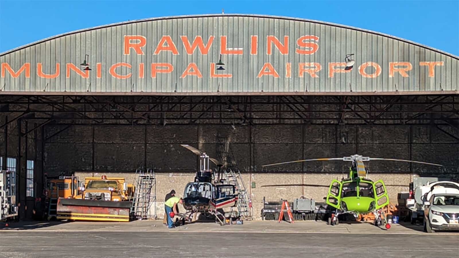 The recently announced survey for northeast Wyoming will use fixed-wing aircraft, but in other parts of Wyoming, the USGS uses helicopters outfitted with stingers, like these in Rawlins.