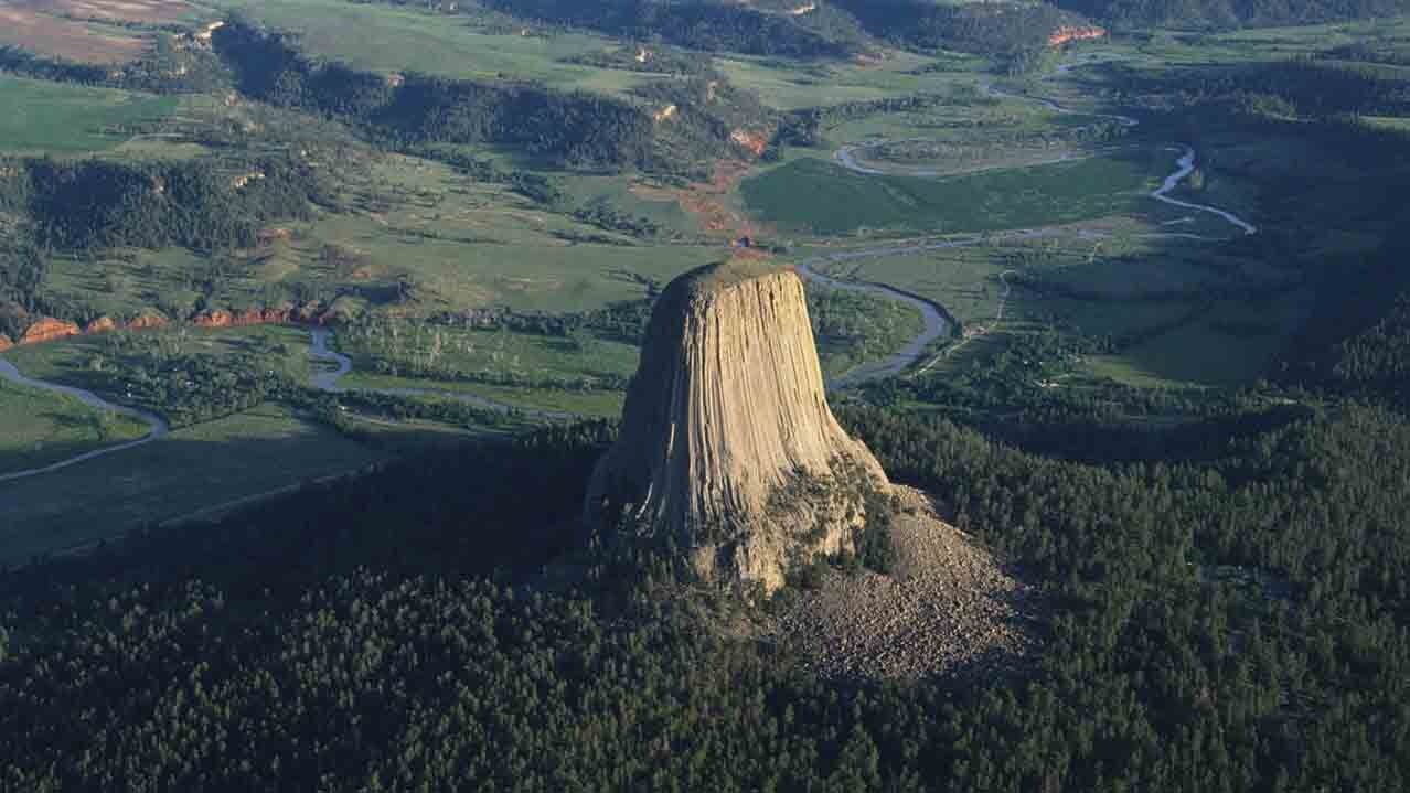 Aerial view of Devils Tower