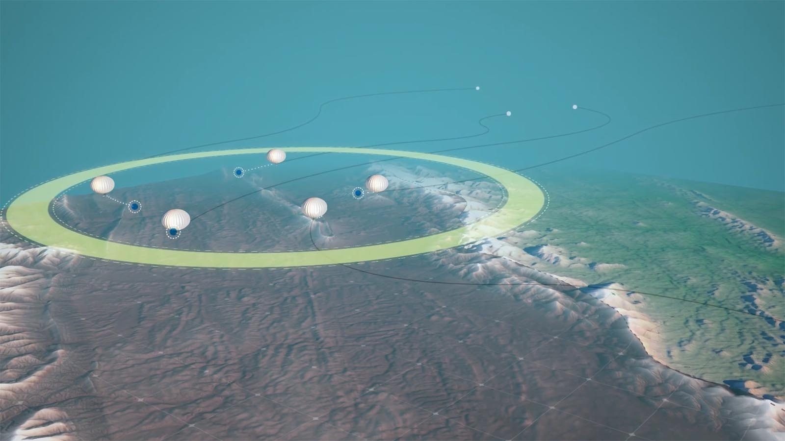 South Dakota-based Aerostar is testing high-altitude balloons with NASA and the U.S. Forest Service for supporting wildland firefighting efforts by giving cellphone service and other observations and data. This illustration shows how a network of balloons could be used to look down on a military target.