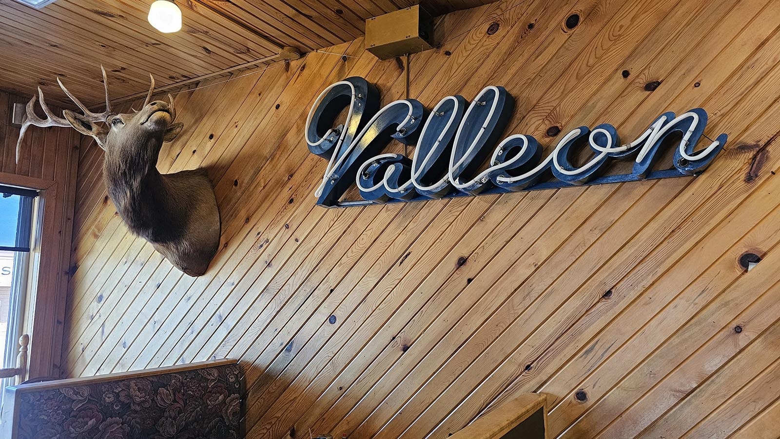 An old neon sign in the Valleon Cafe at Colter's Lodge in Afton.